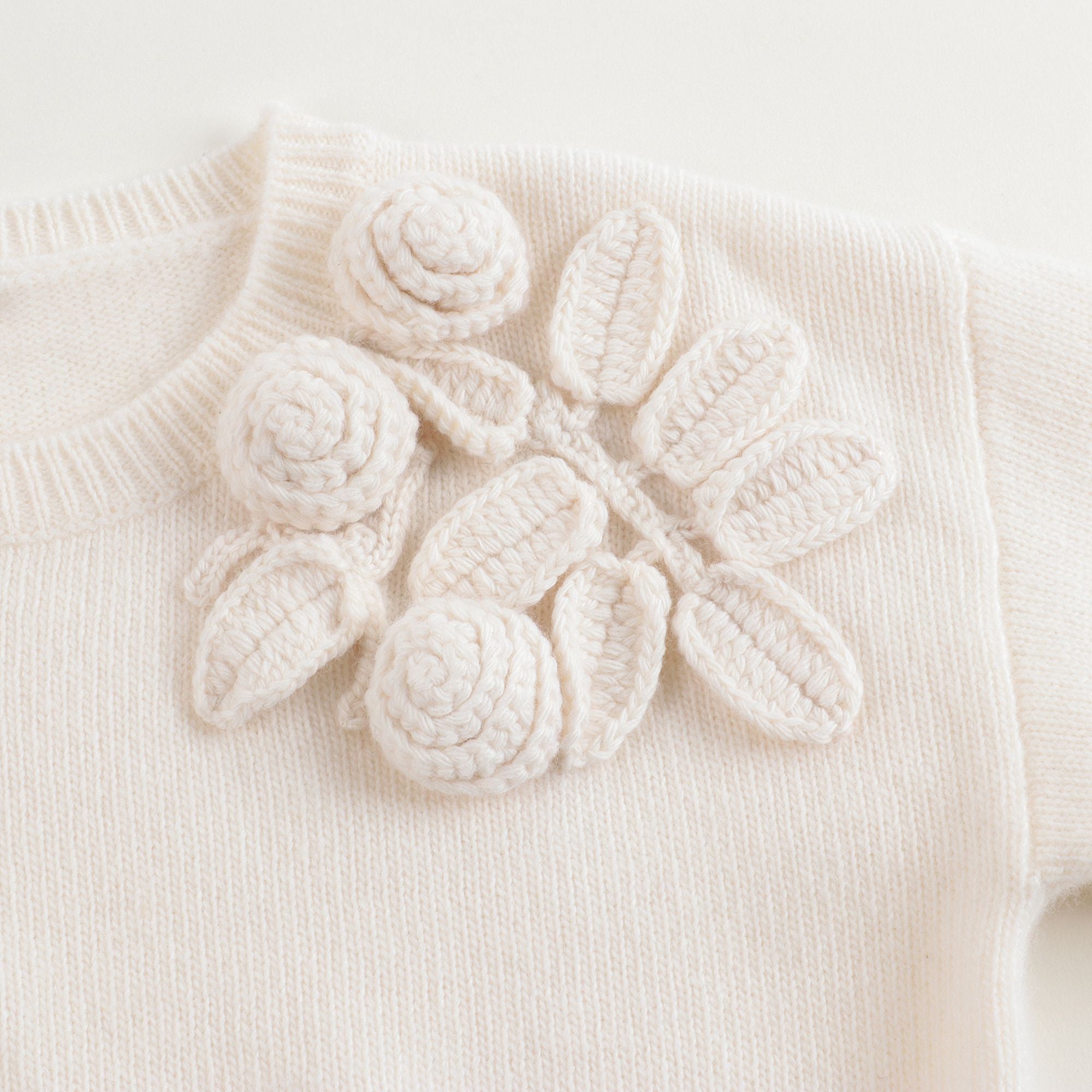 Girls White Embroidered Wool Sweater