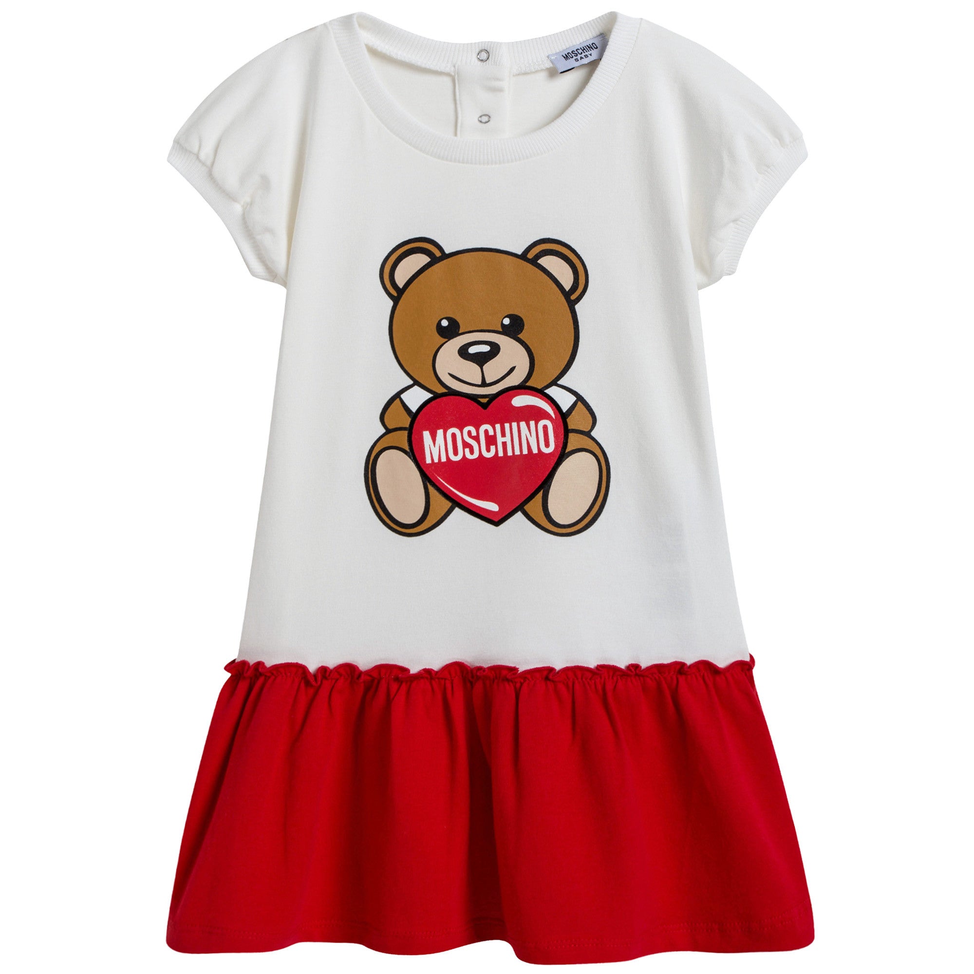 Baby Girls White & Red Teddy Dress
