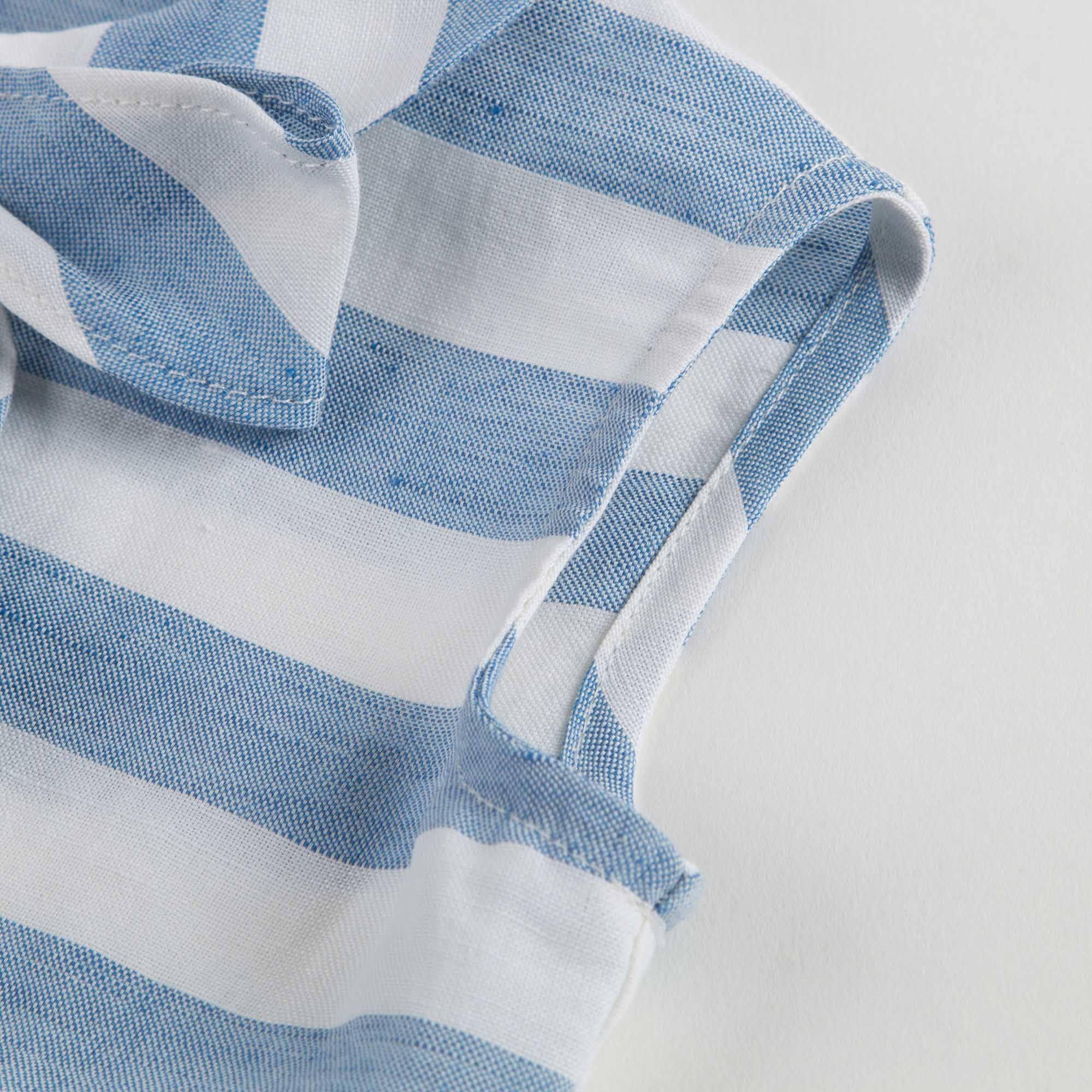 Girls Blue Striped Dress With Collar