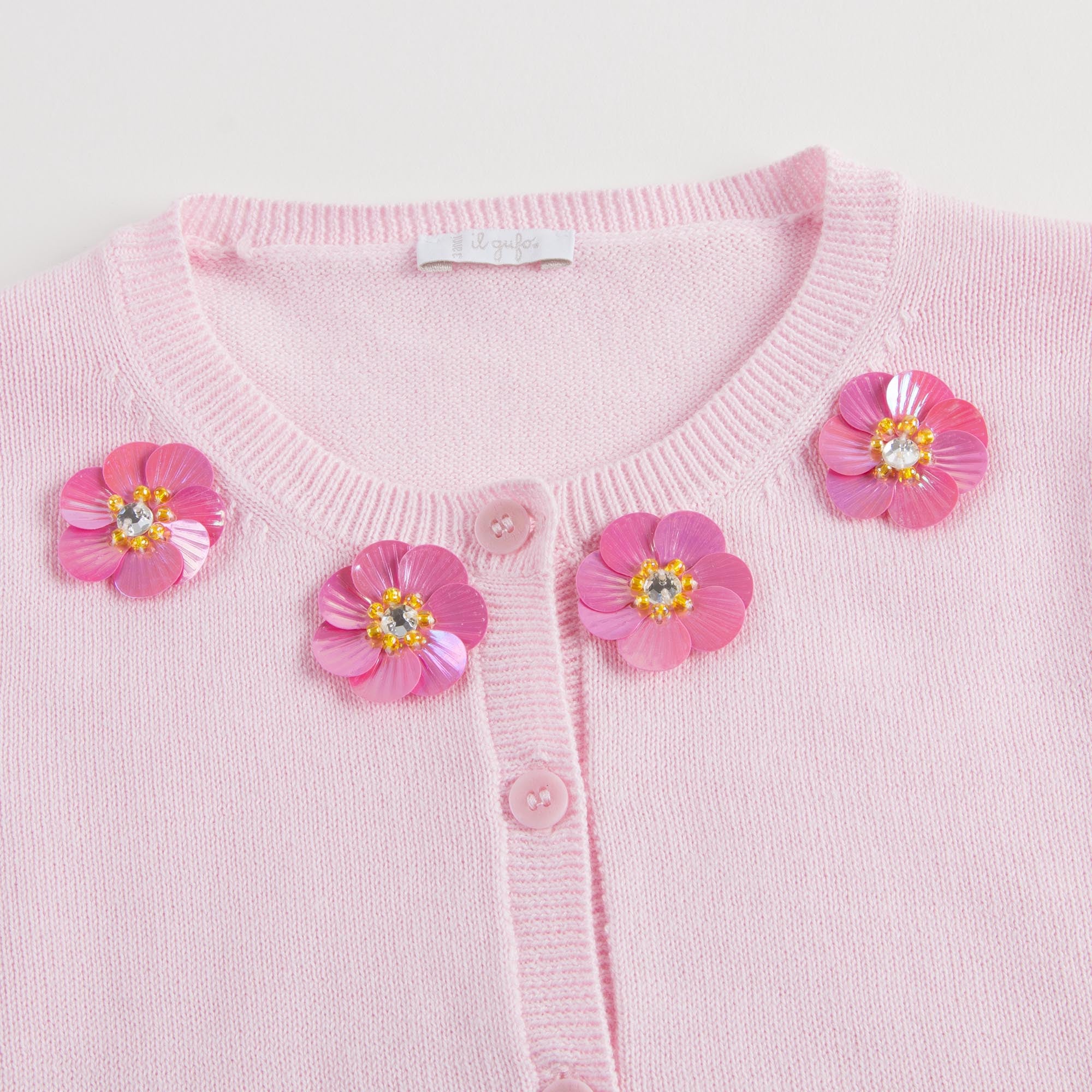 Girls Pink Cotton Cardigan With Flowers