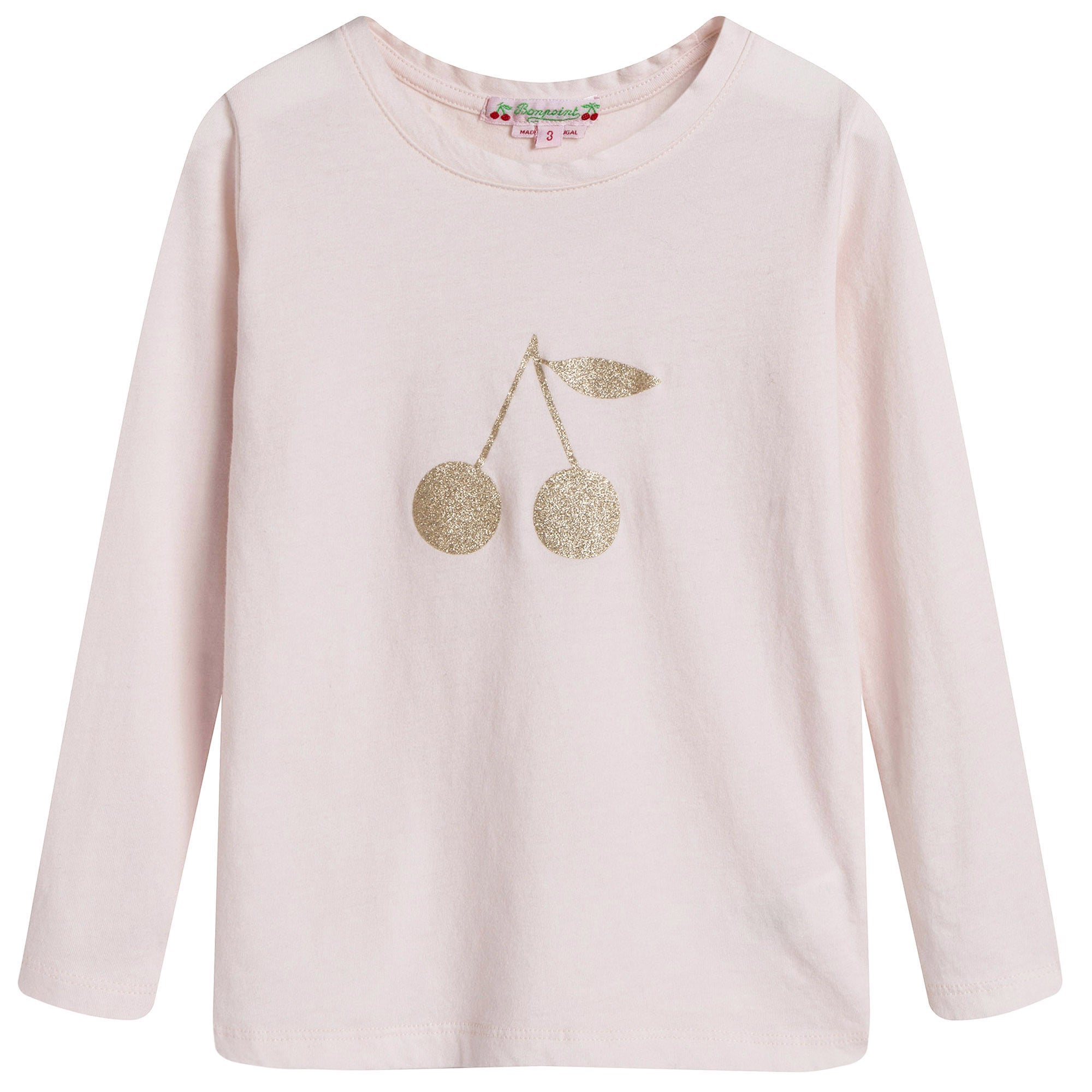 Girls Pale Pink Cotton Gold Cherry Trims T-Shirt - CÉMAROSE | Children's Fashion Store - 1