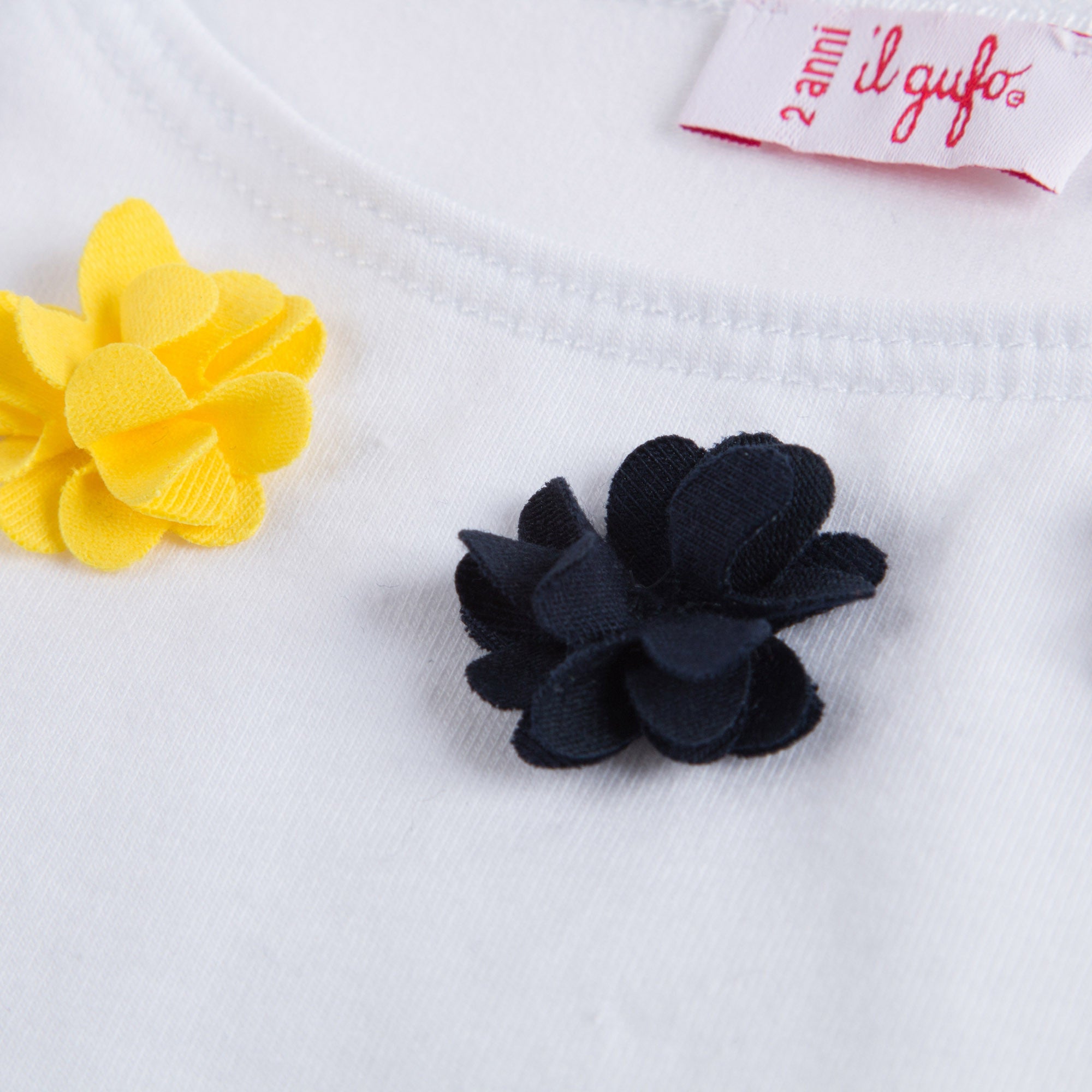 Girls White Cotton T-shirt with Flowers
