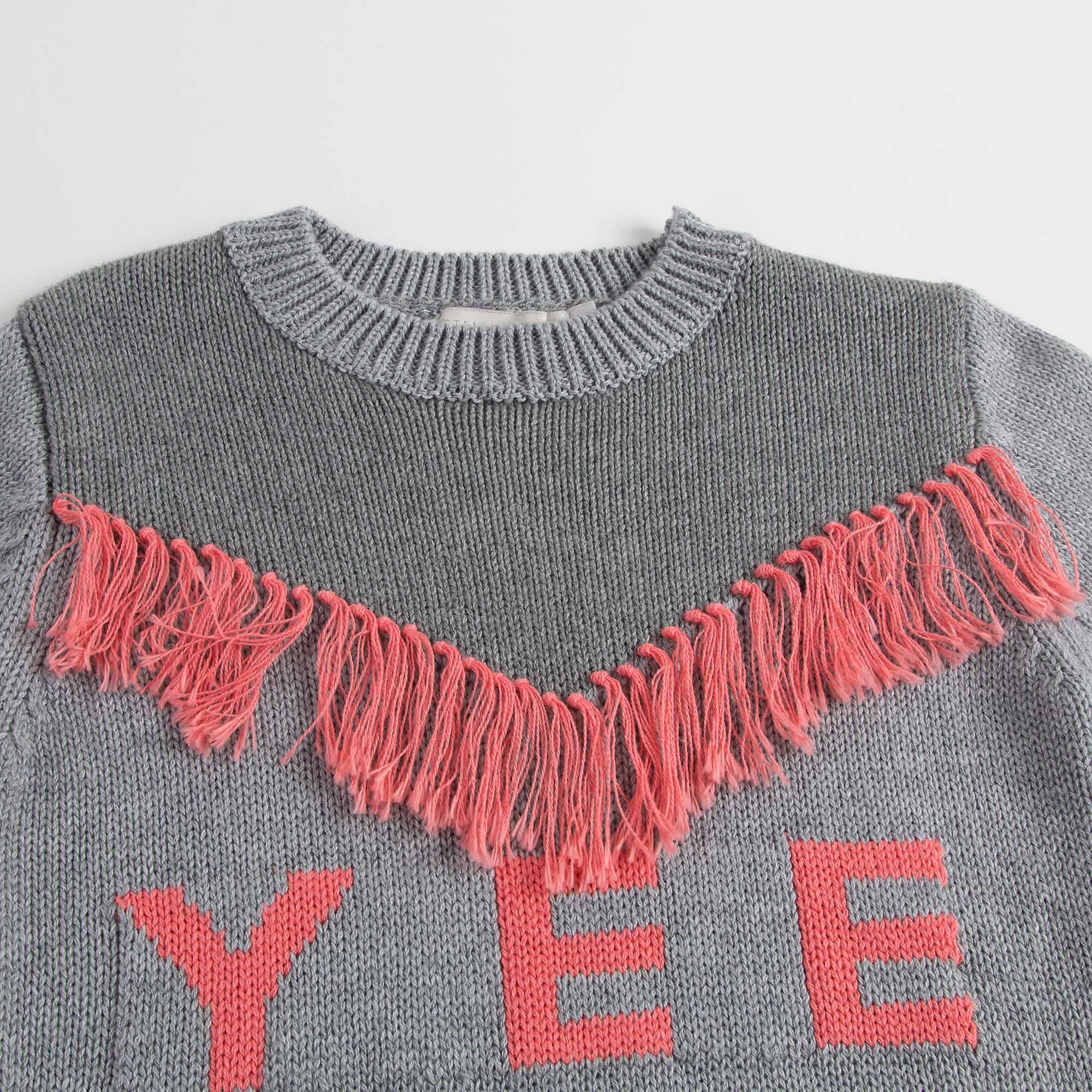 Girls Grey 'Blossom' Sweater With Alphabet Trims - CÉMAROSE | Children's Fashion Store - 4