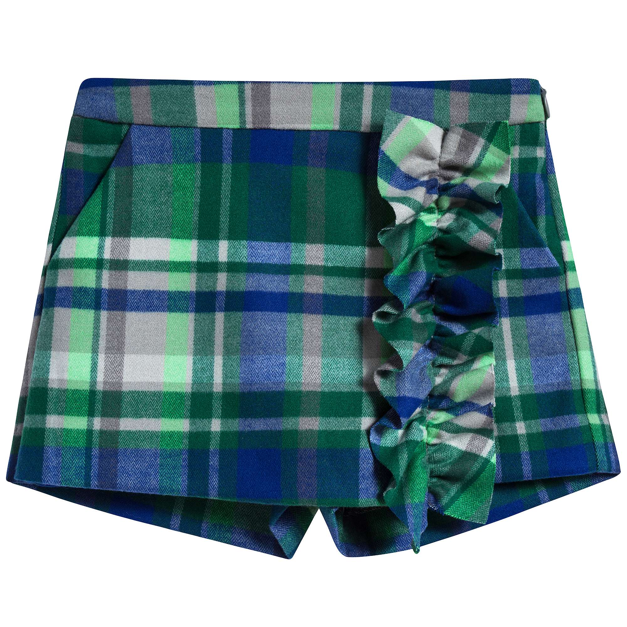 Girls Apple Green Check Cotton Shorts