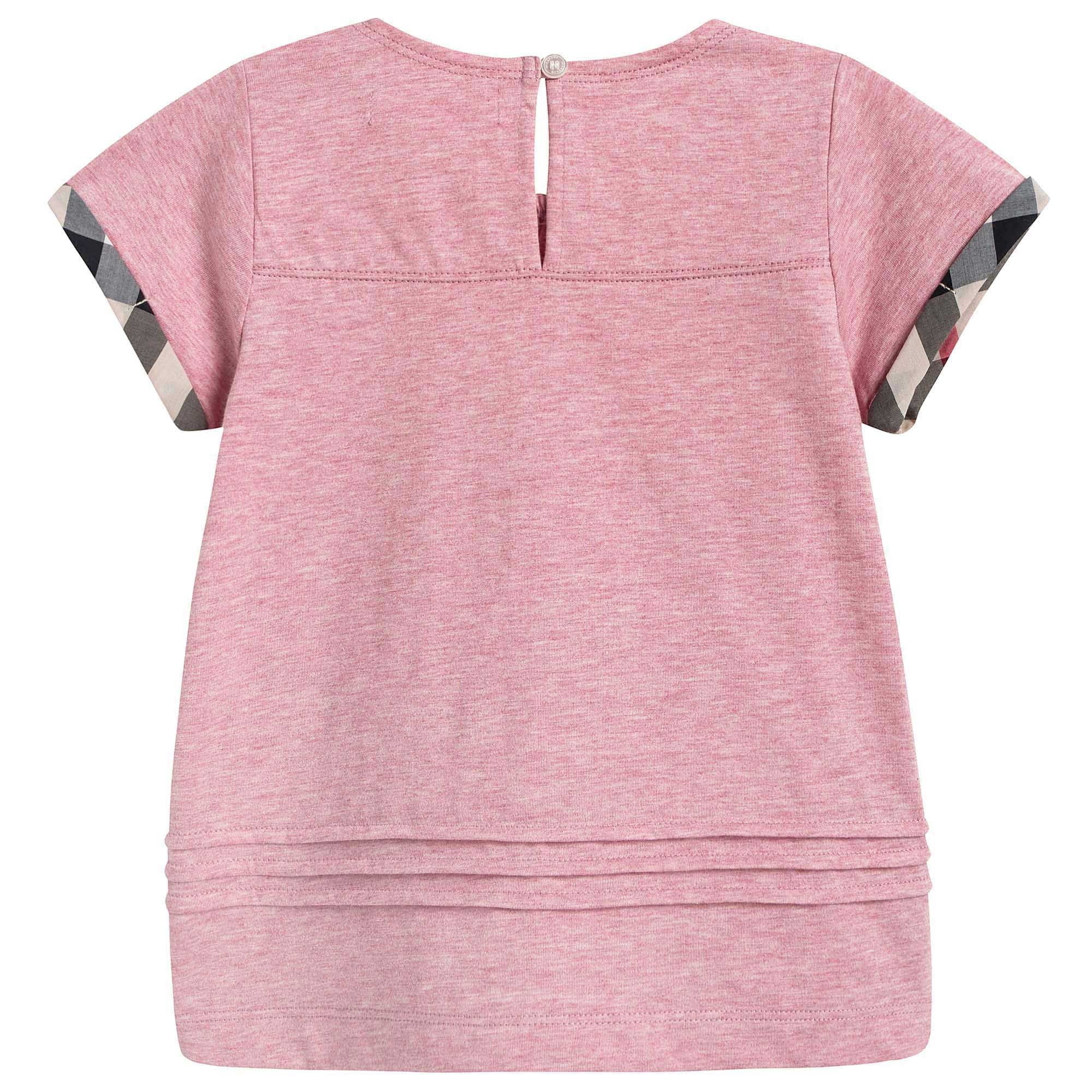 Girls Pink T-Shirt with Check Trim