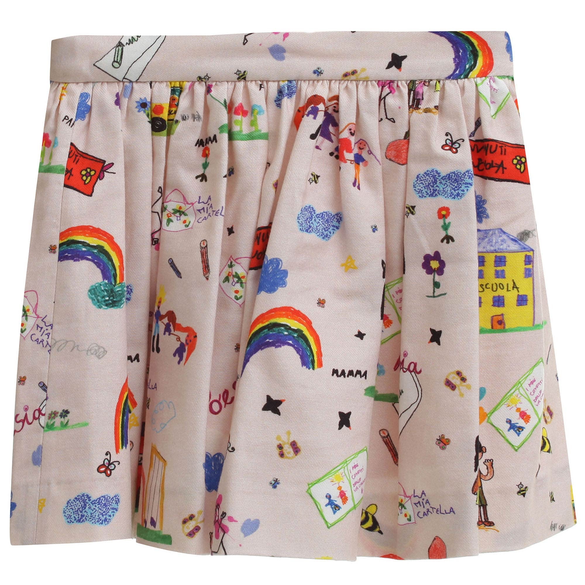 Girls Pink Cotton Skirt With Multicolor Print Trims - CÉMAROSE | Children's Fashion Store - 1