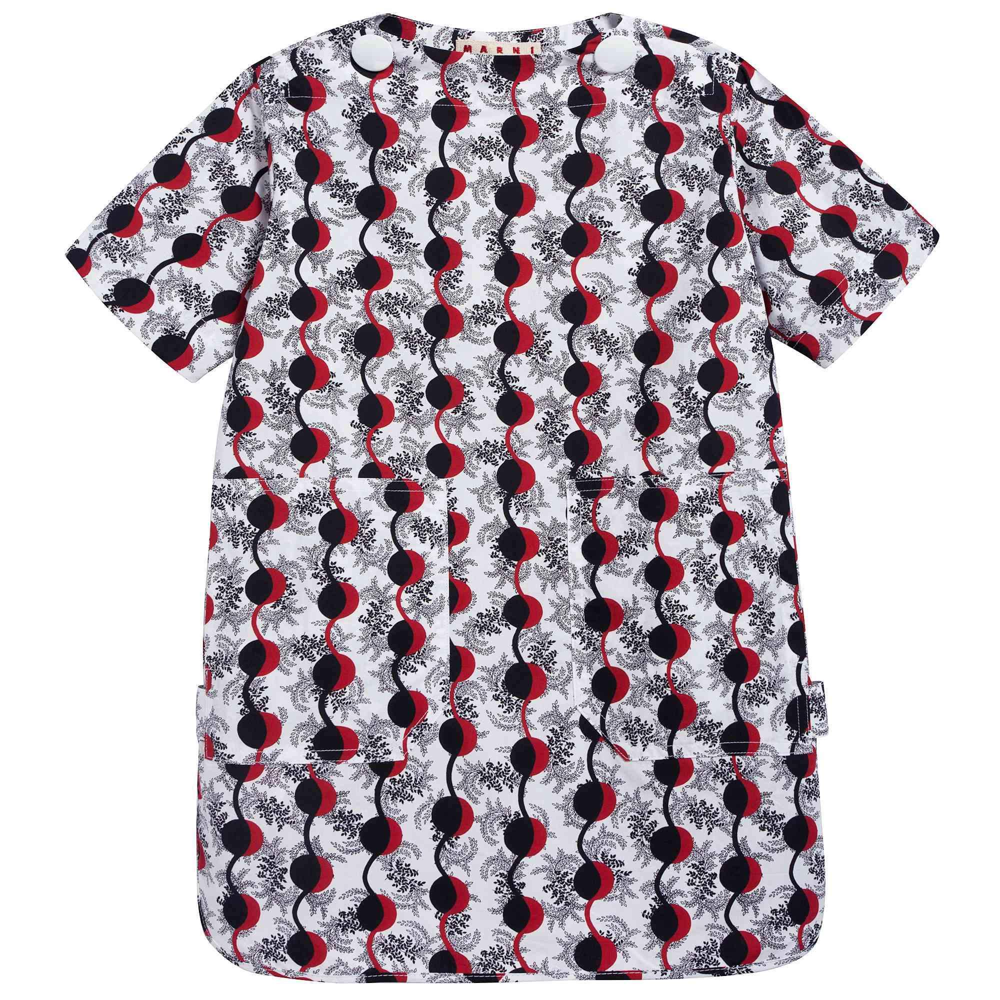 Girls White Printed Cotton Dress