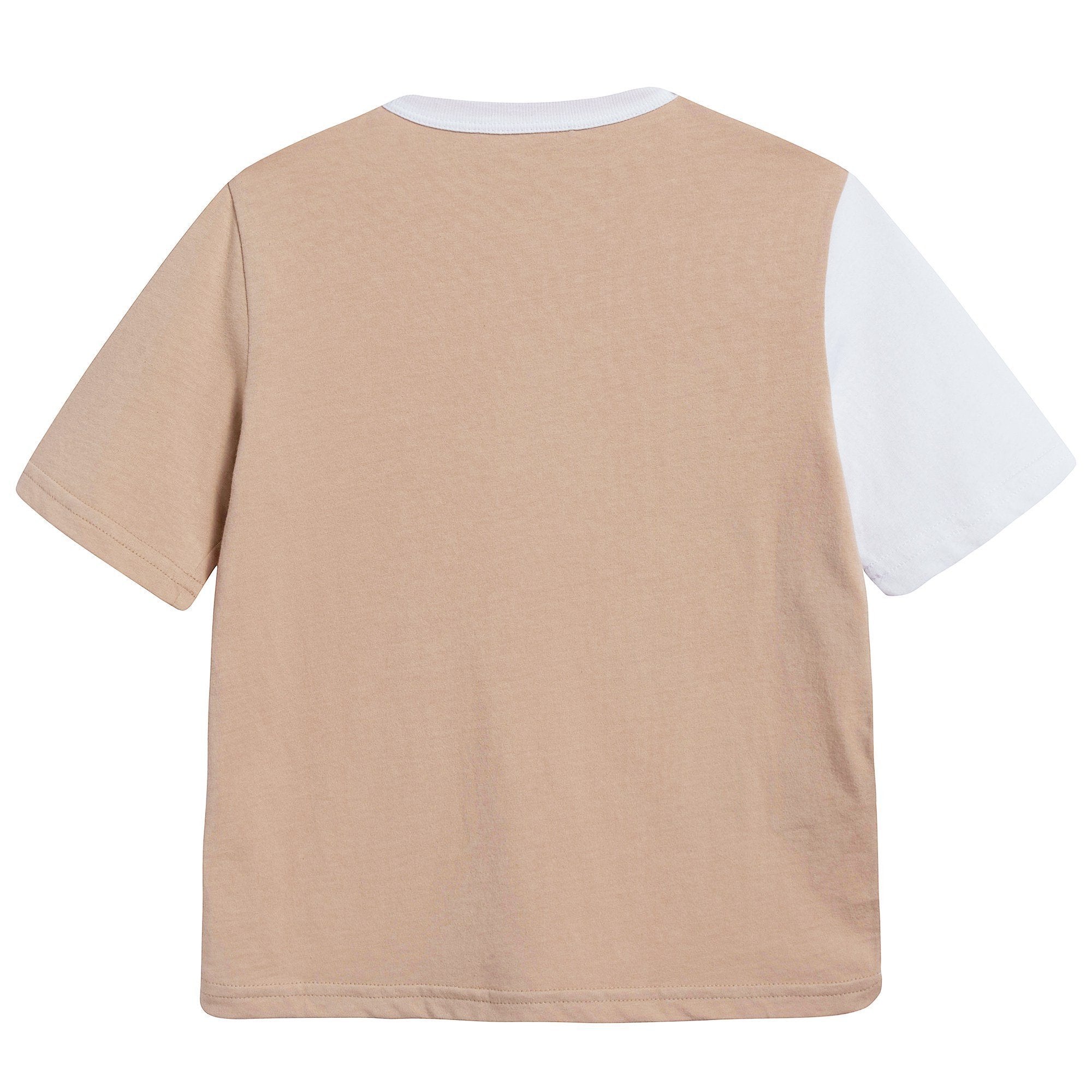 Girls White & Grayish Brown Cotton T-shirt