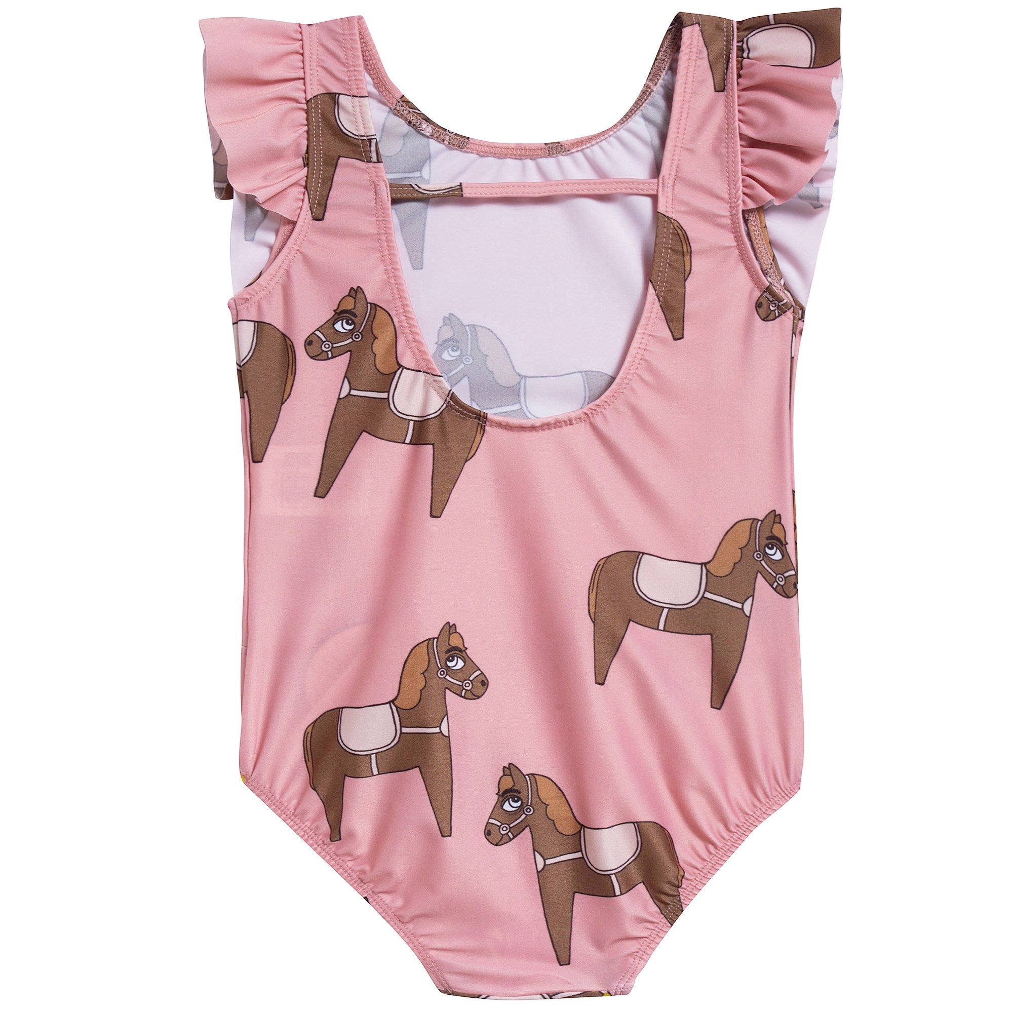 Girls Pink Horse Ruffled Swimsuit