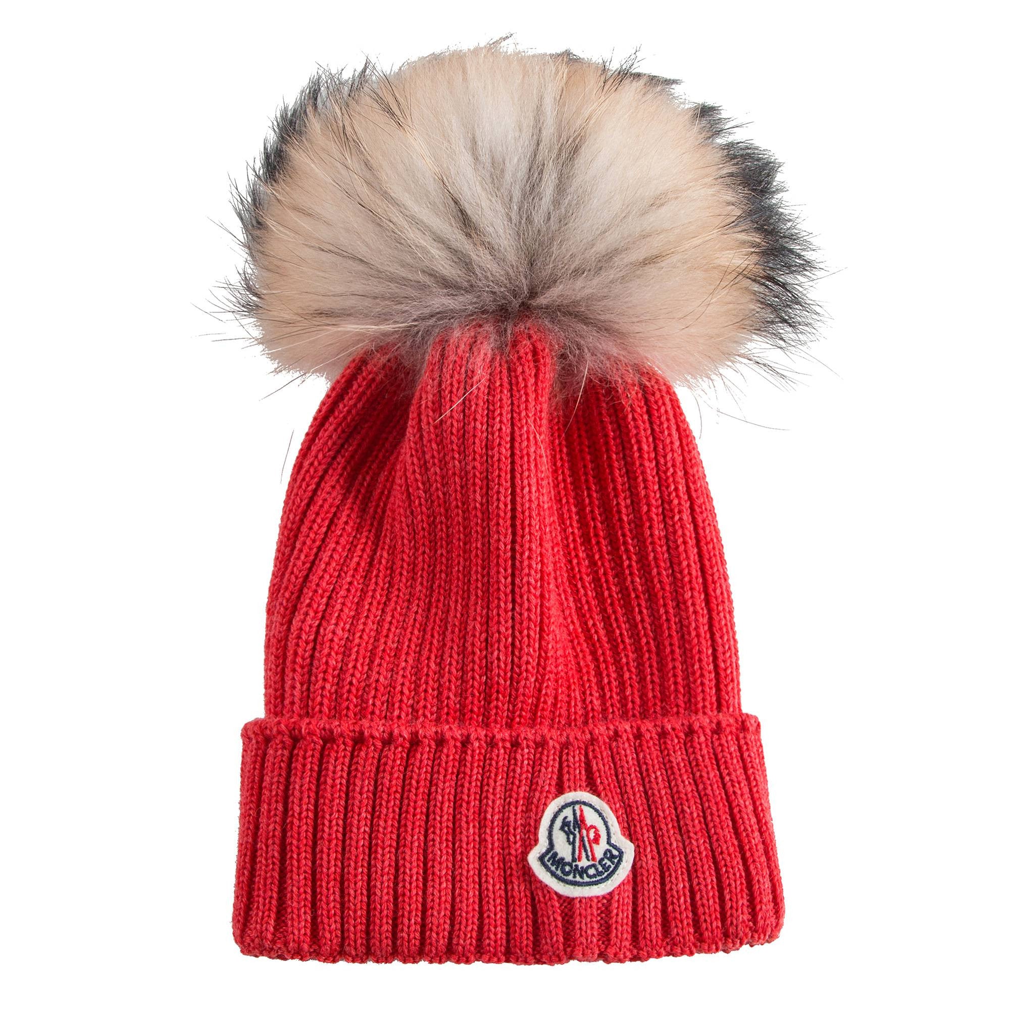 Girls Pink Knitted Hat With Fur Pom-Pom Trim