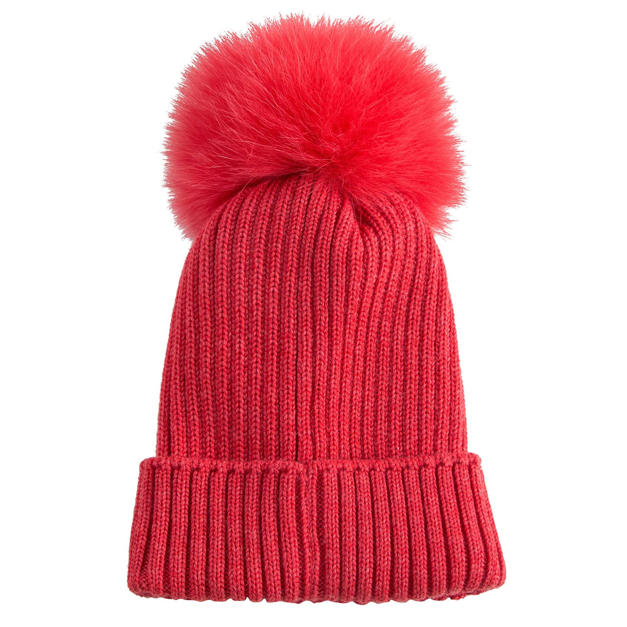 Girls Pink Knitted Hat With Fur Pom-Pom Trim