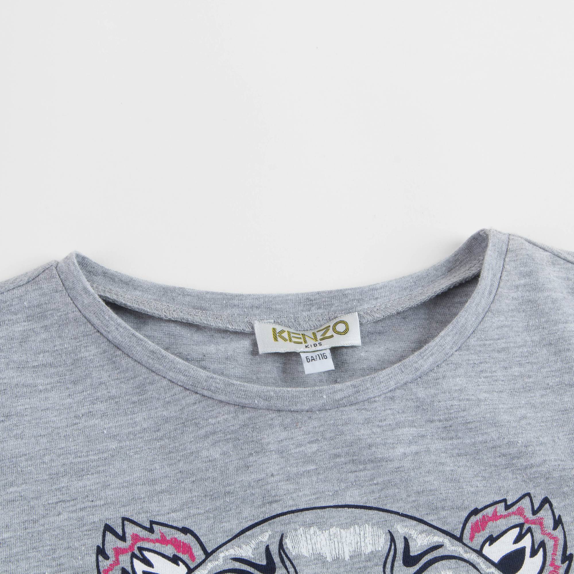 Girls Marl Grey Tiger Logo Cotton T-shirt