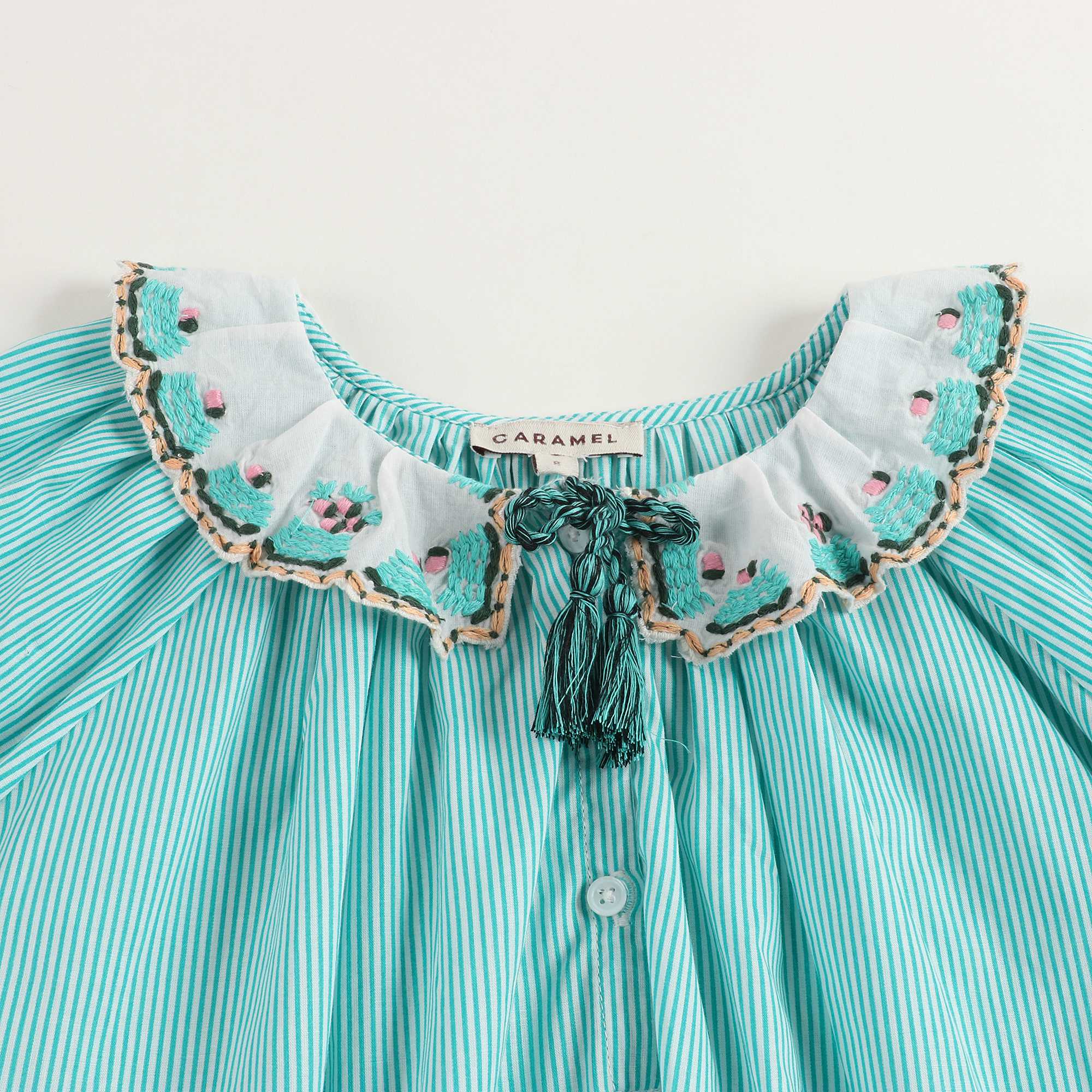 Girls Mint Stripe Cotton Shirt