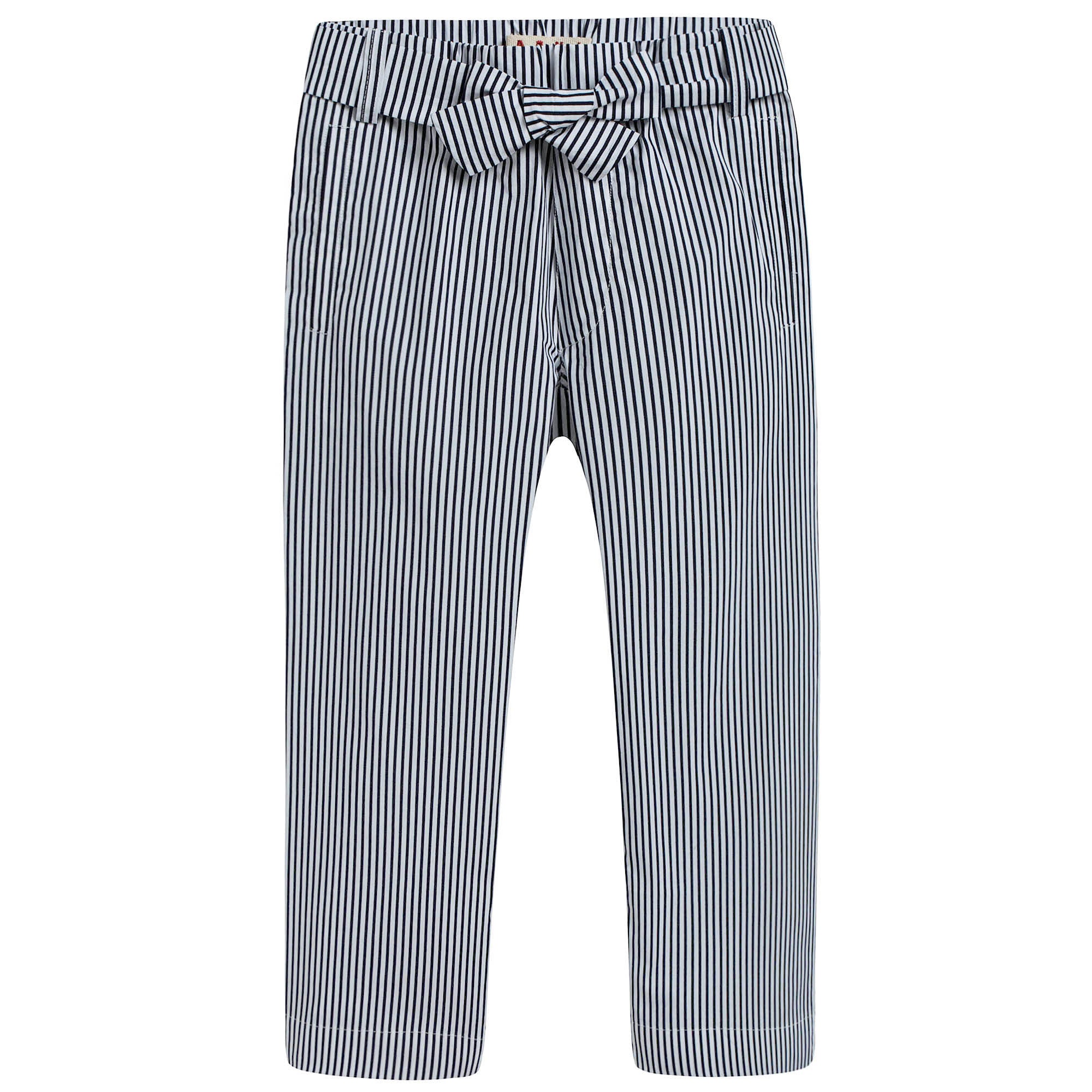 Girls Blue & White Striped Cotton Trousers