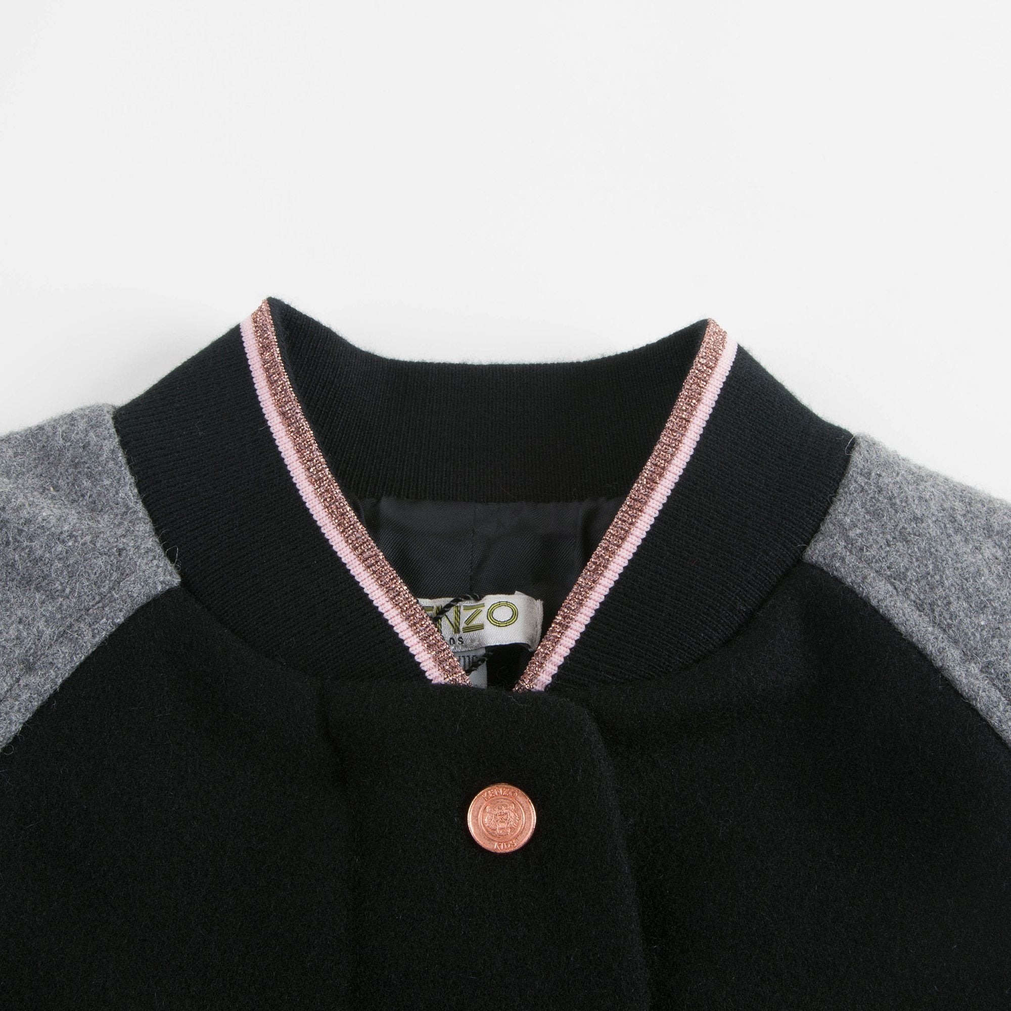 Girls Black & Grey Wool Coat