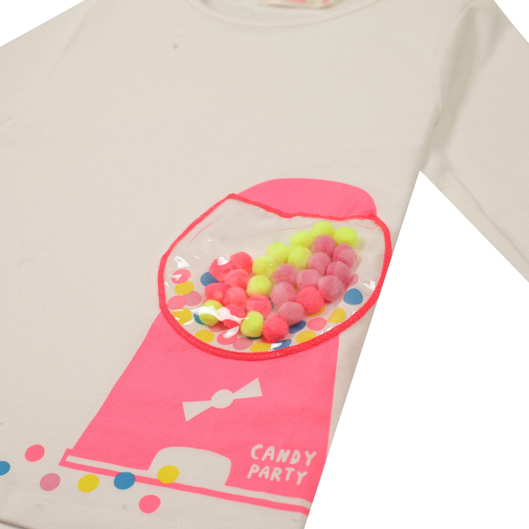 Girls White Cotton T-Shirt With Pink Fancy Print Trims - CÉMAROSE | Children's Fashion Store - 3