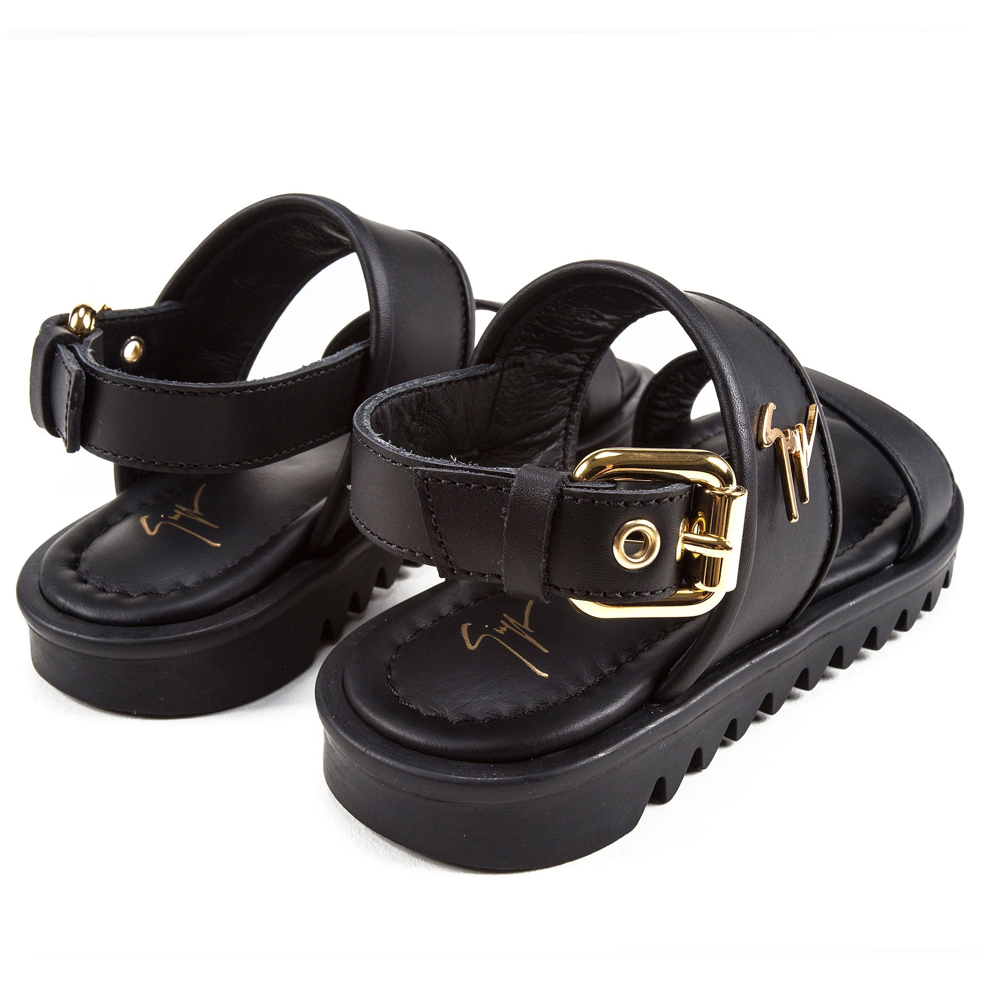 Girls & Boys Black Calf Leather Sandal