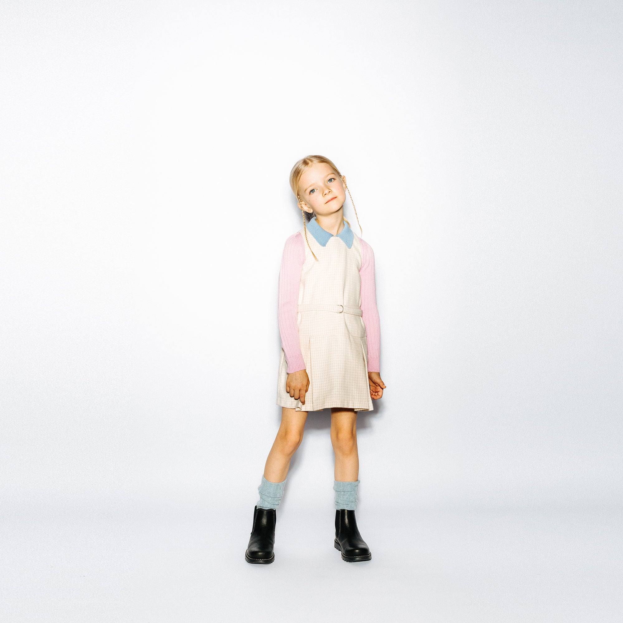 Girls White Check Dress
