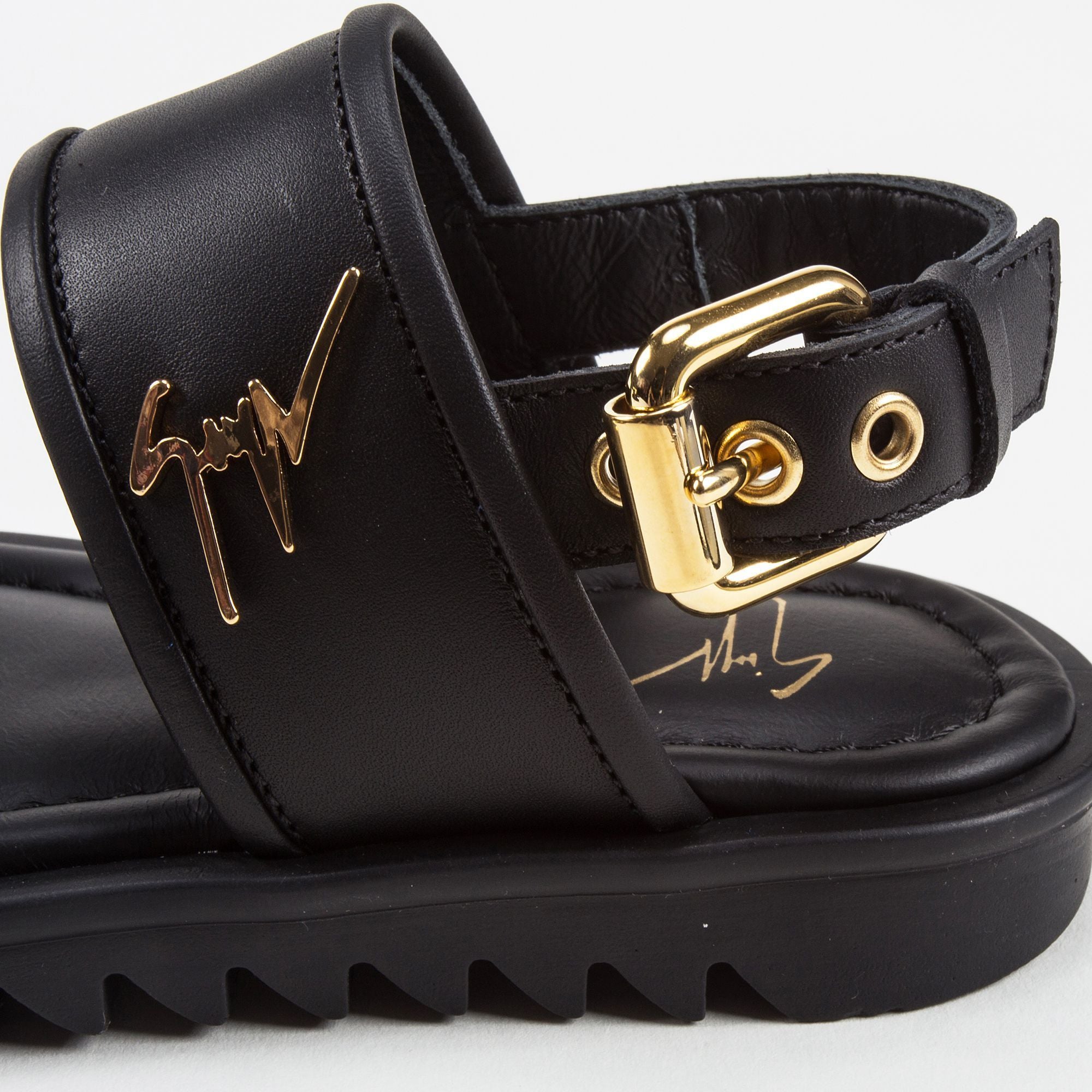 Girls & Boys Black Calf Leather Sandal