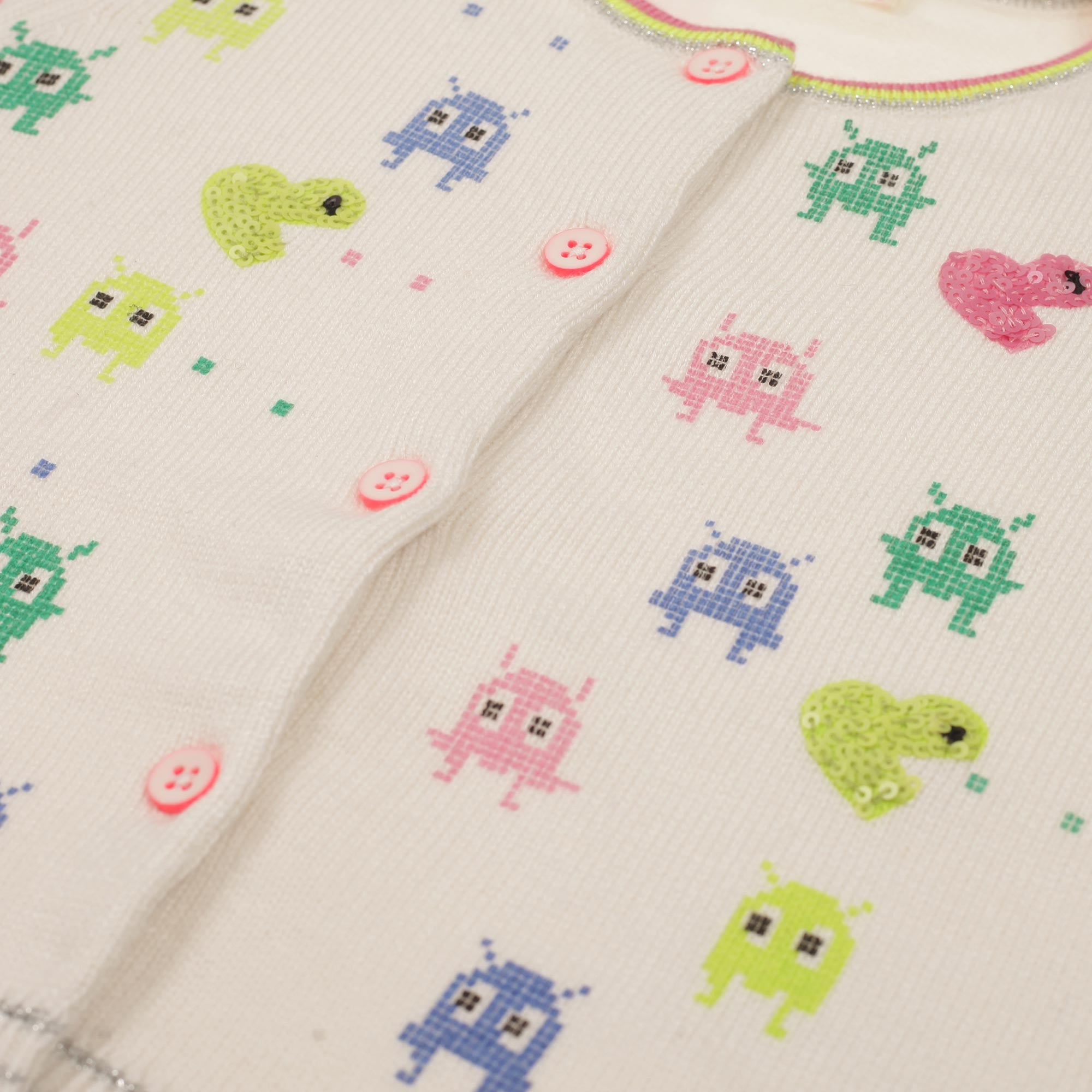 Girls White Cotton Cardigan With Colorful Pattern Trims - CÉMAROSE | Children's Fashion Store - 3