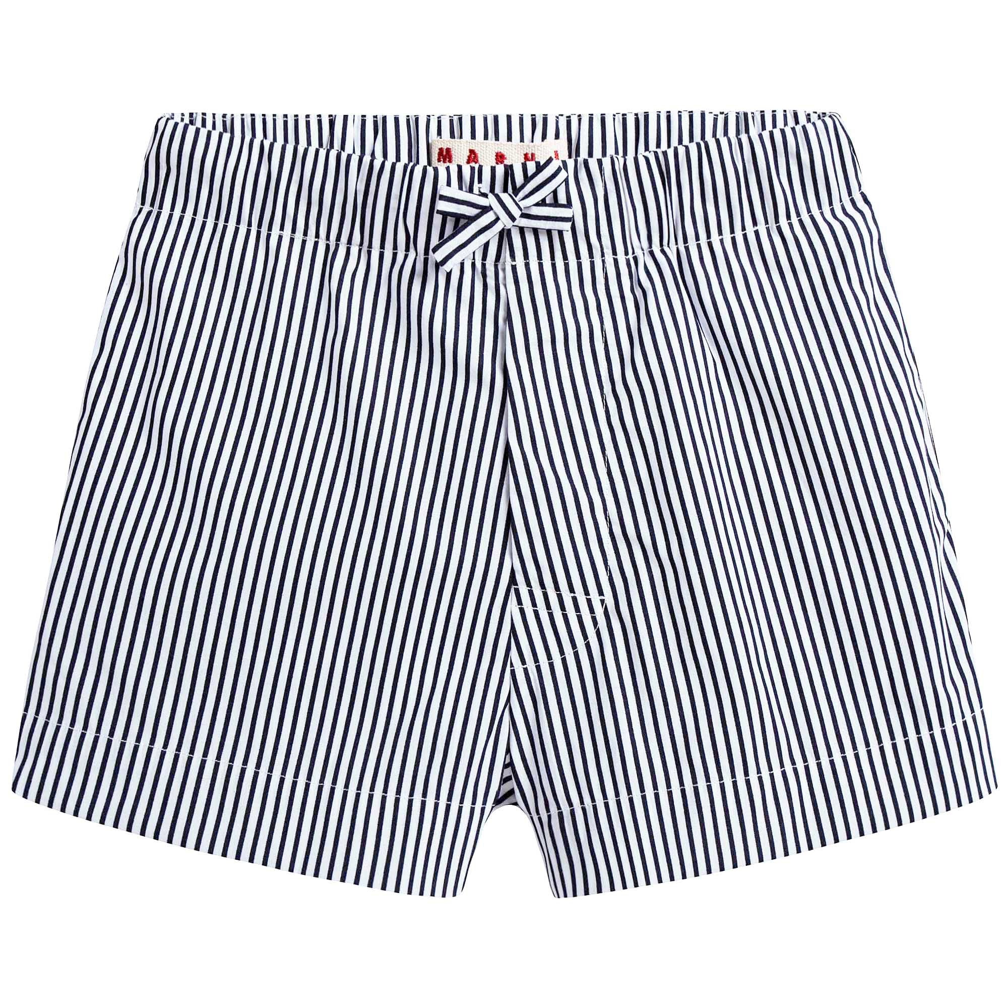 Girls Blue & White Striped Cotton Shorts