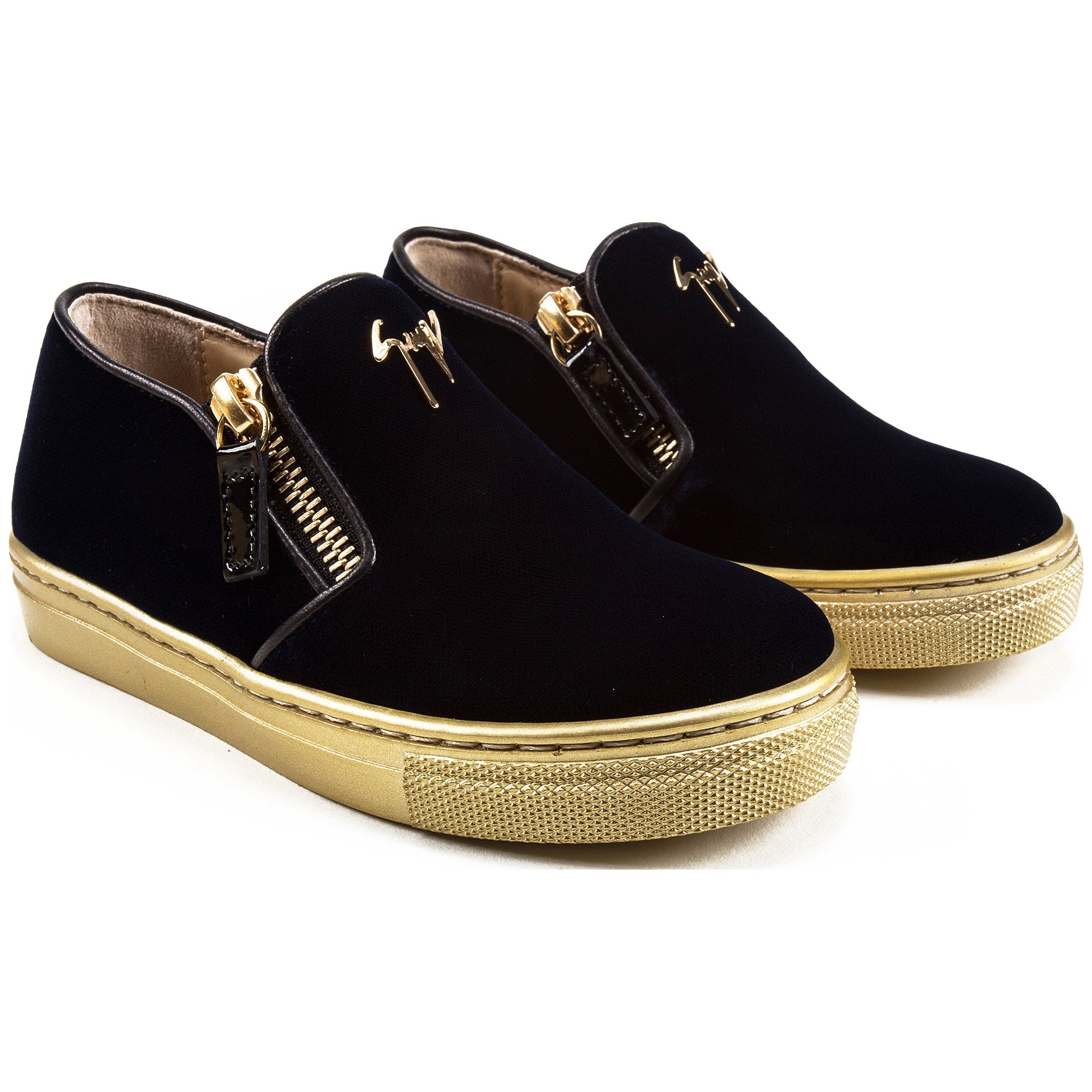 Girls & Boys Velvet Navy Velvet Logo Sneaker