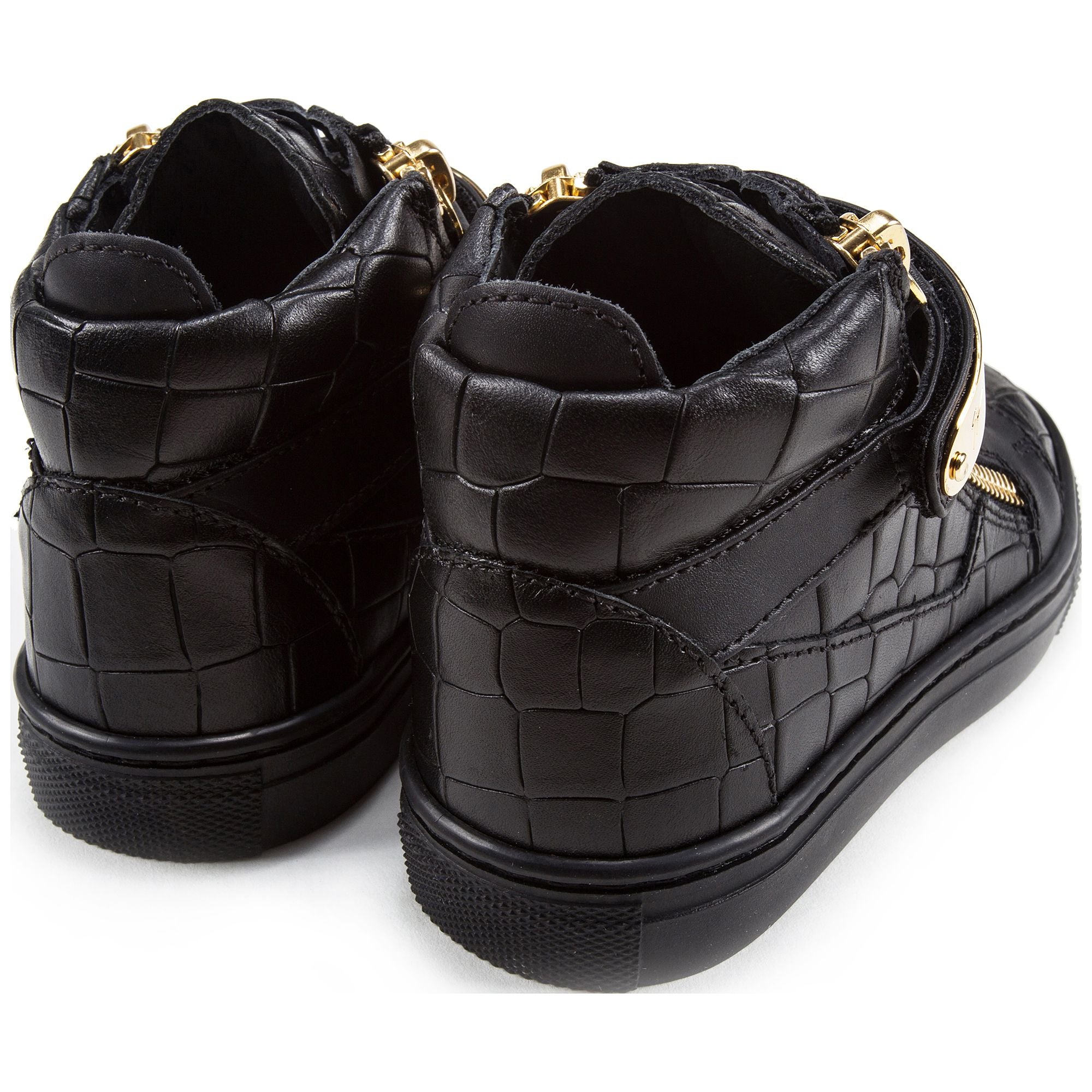 Girls & Boys Black Printed Calf Leather Sneaker