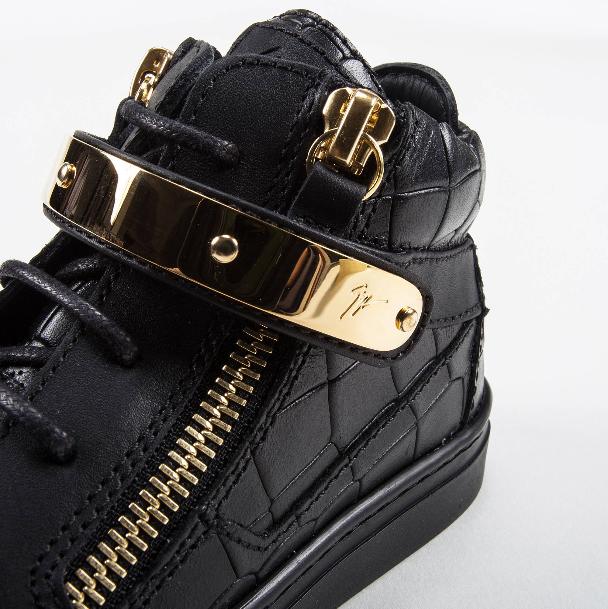 Girls & Boys Black Printed Calf Leather Sneaker