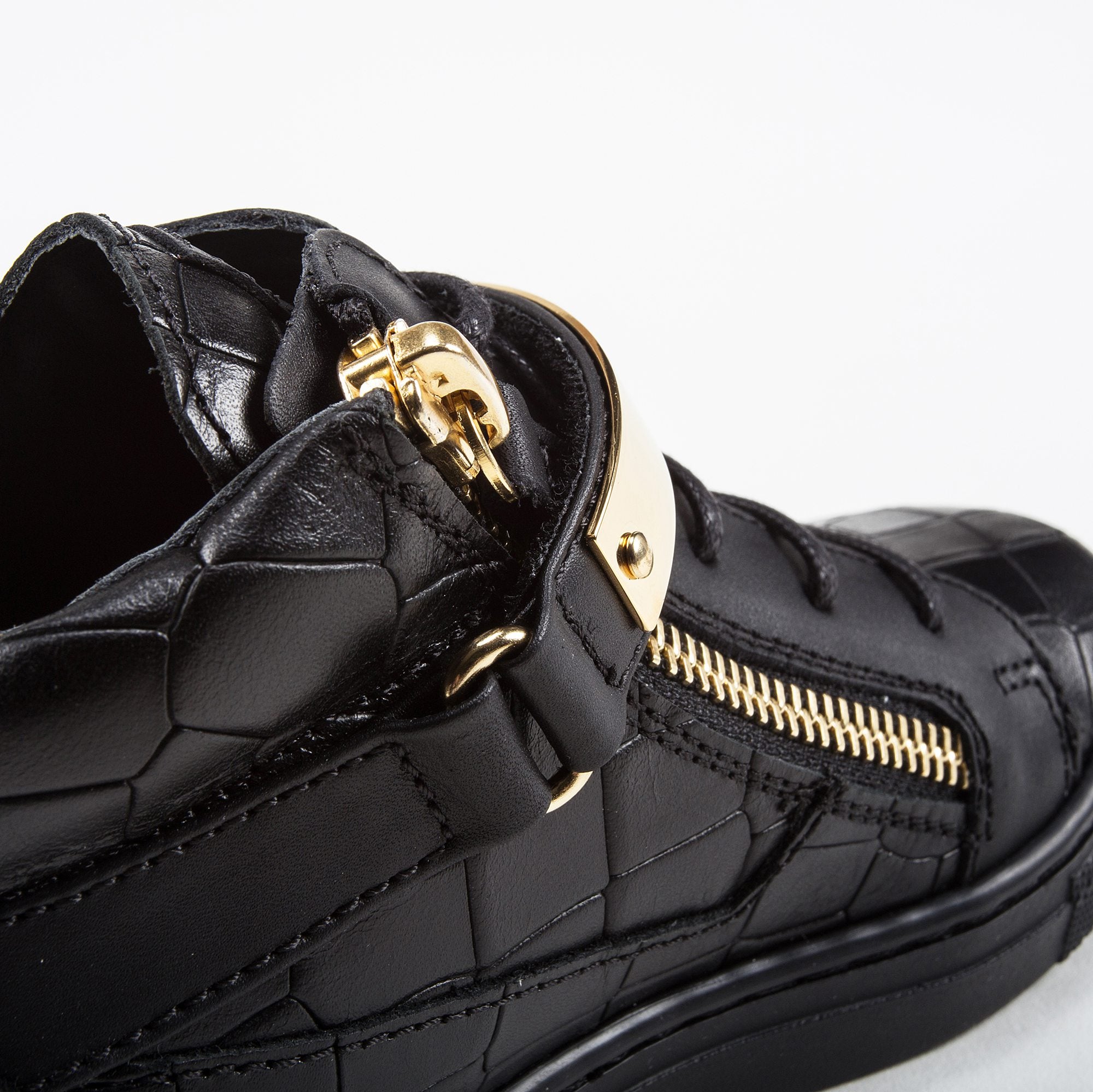 Girls & Boys Black Printed Calf Leather Sneaker