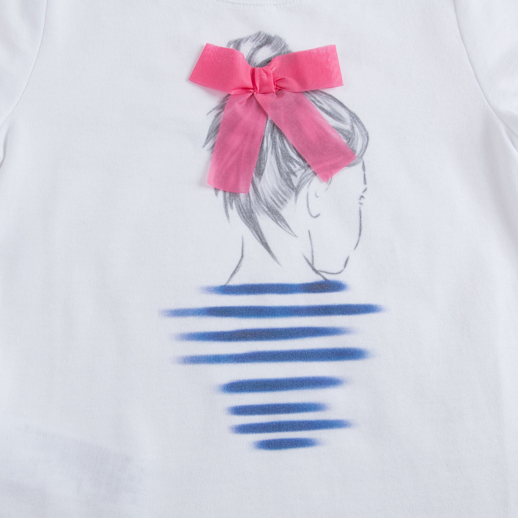 Girls White Cotton Jersey T-Shirt With Dark Pink Bow - CÉMAROSE | Children's Fashion Store - 4