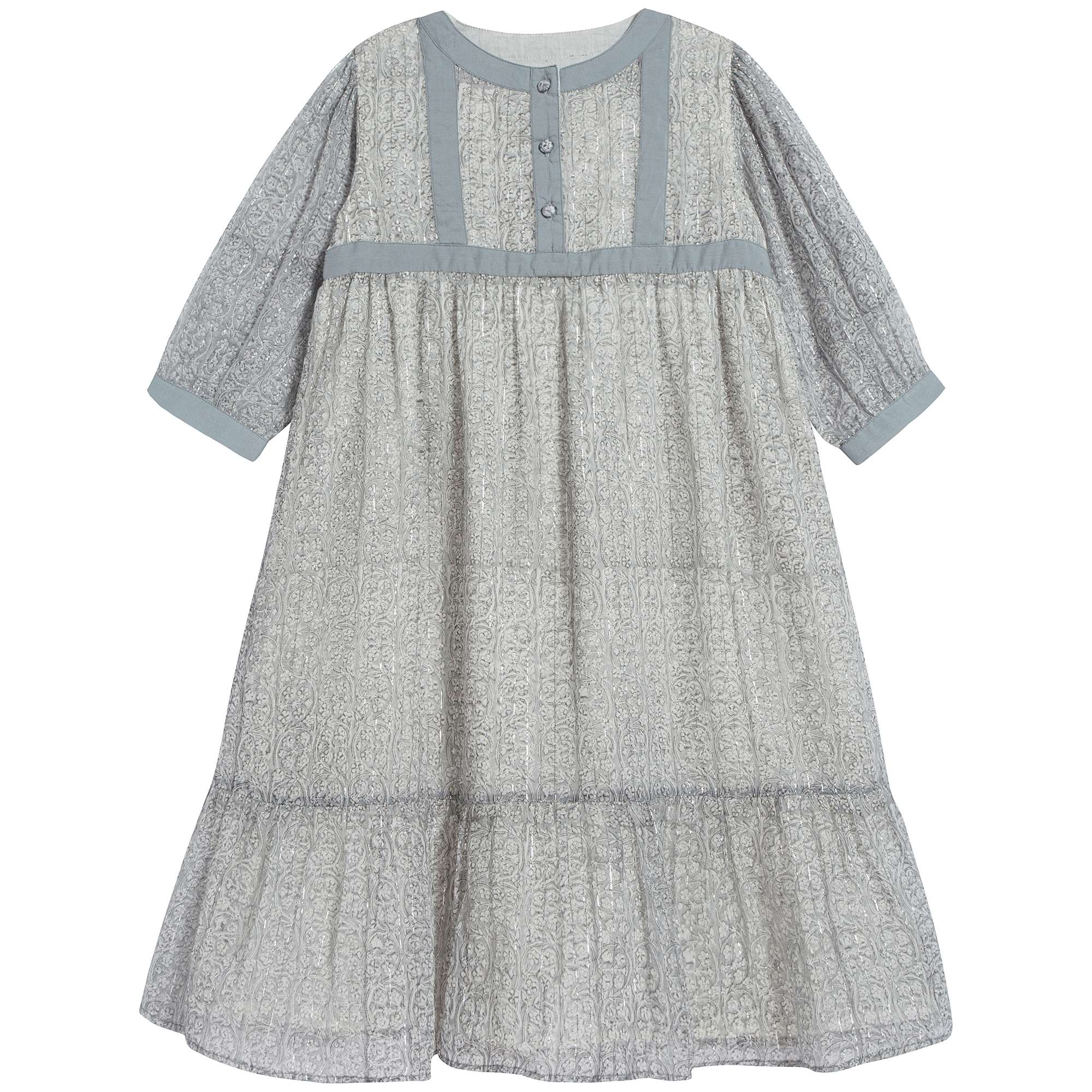 Girls Light Blue Printed Cotton Dress