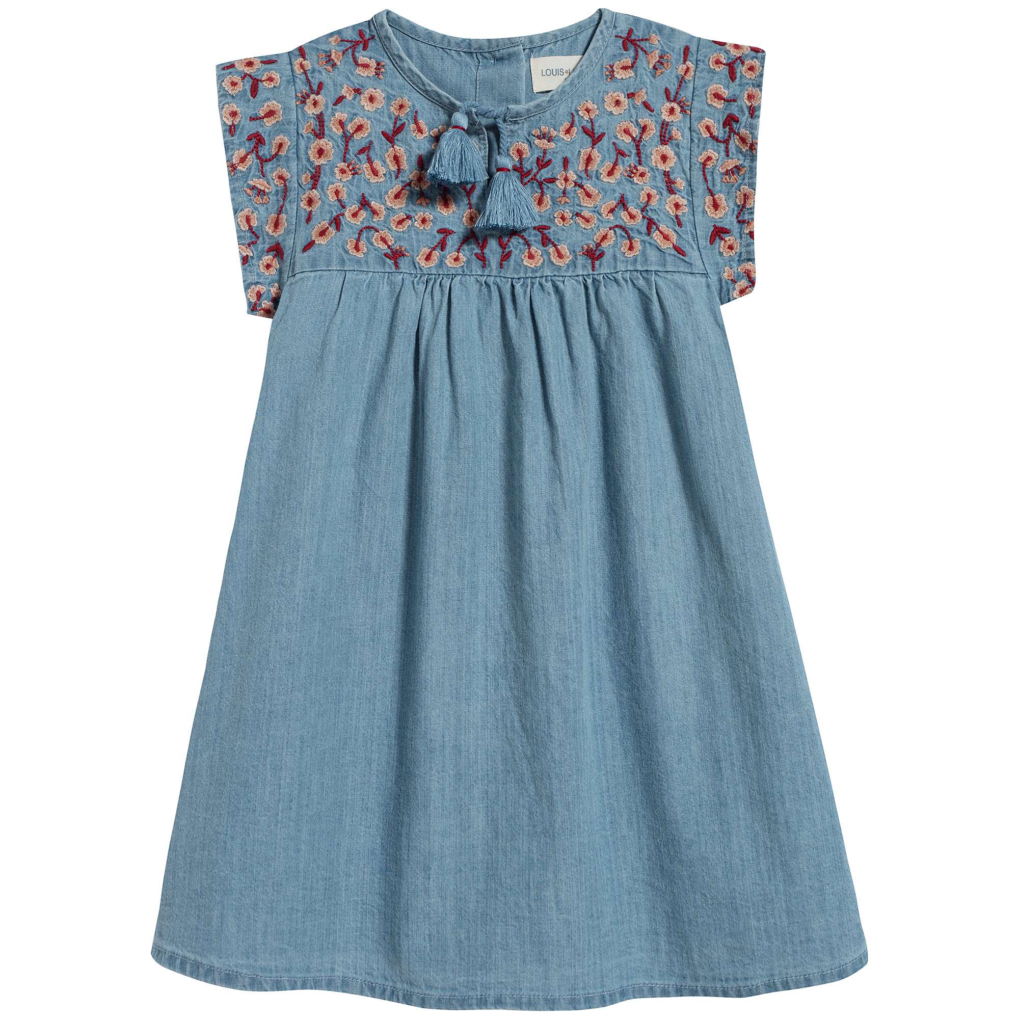 Baby Girls Blue Embroidered Cotton Dress