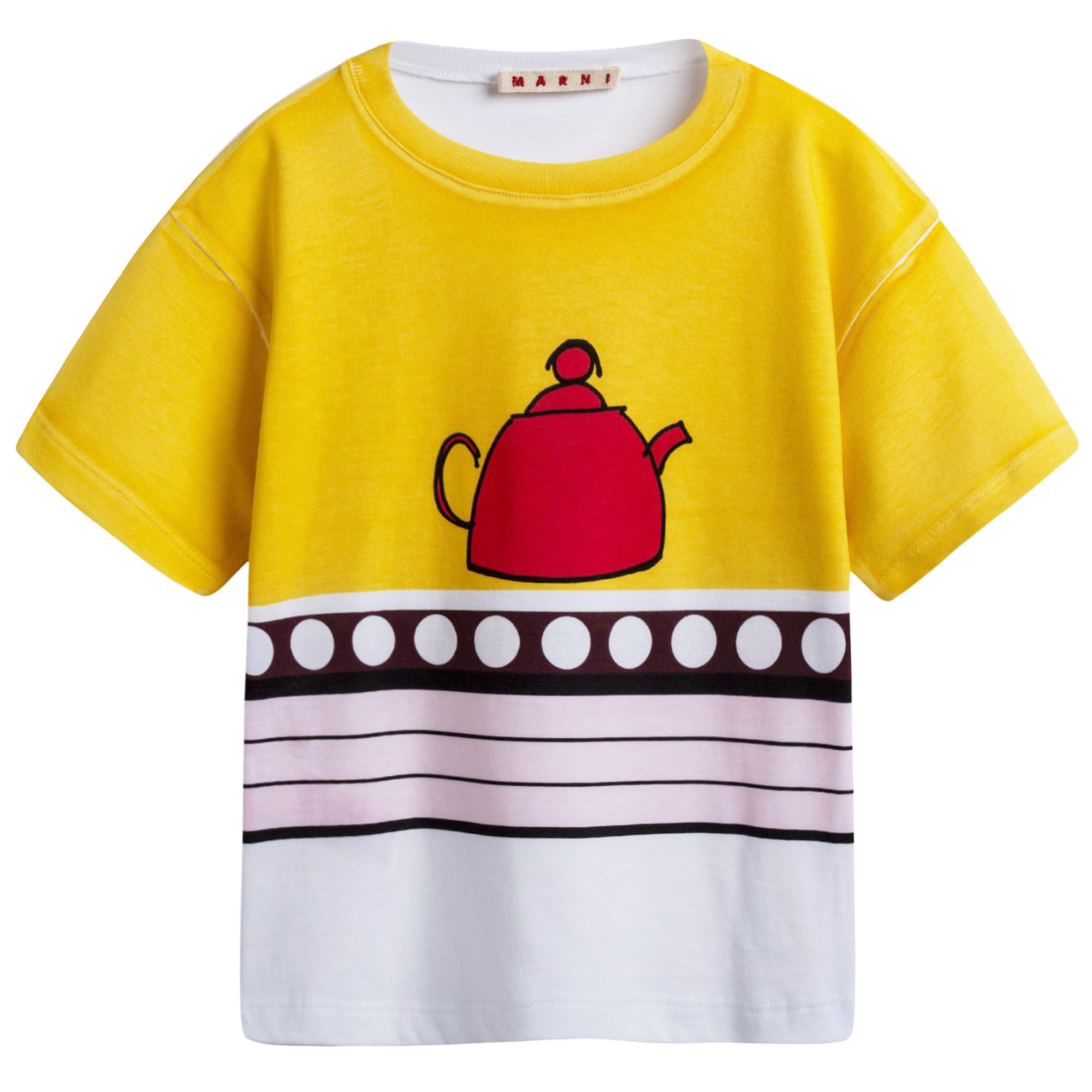Girls Yellow & White Printed Cotton T-shirt