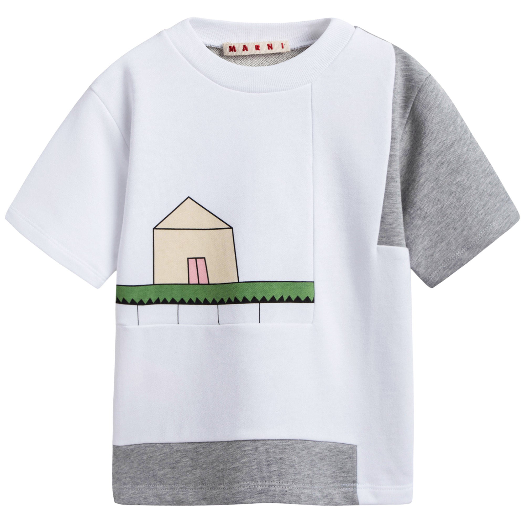 Girls Grey & White Printed Cotton T-shirt