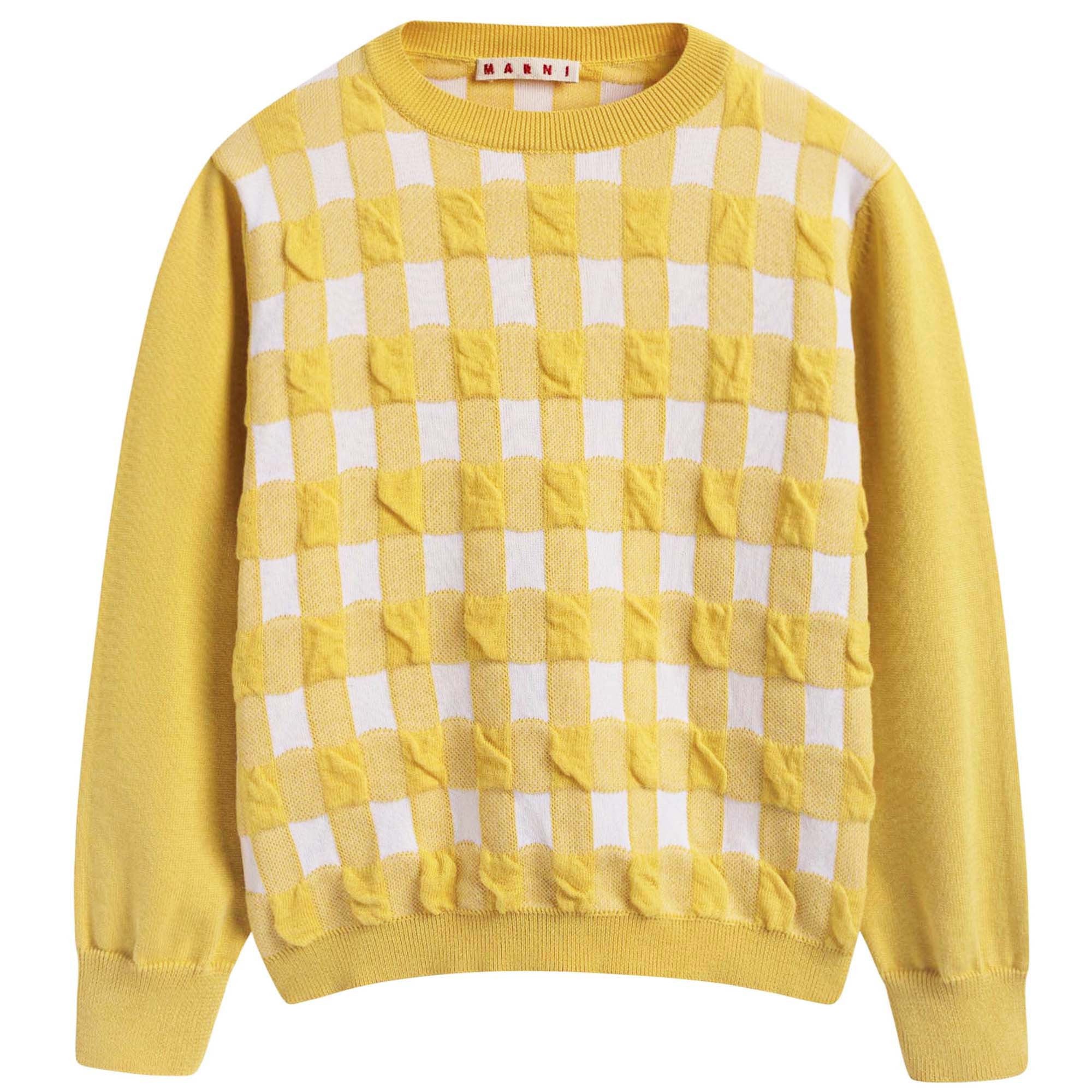 Girls Yellow Checked Knitted Sweater