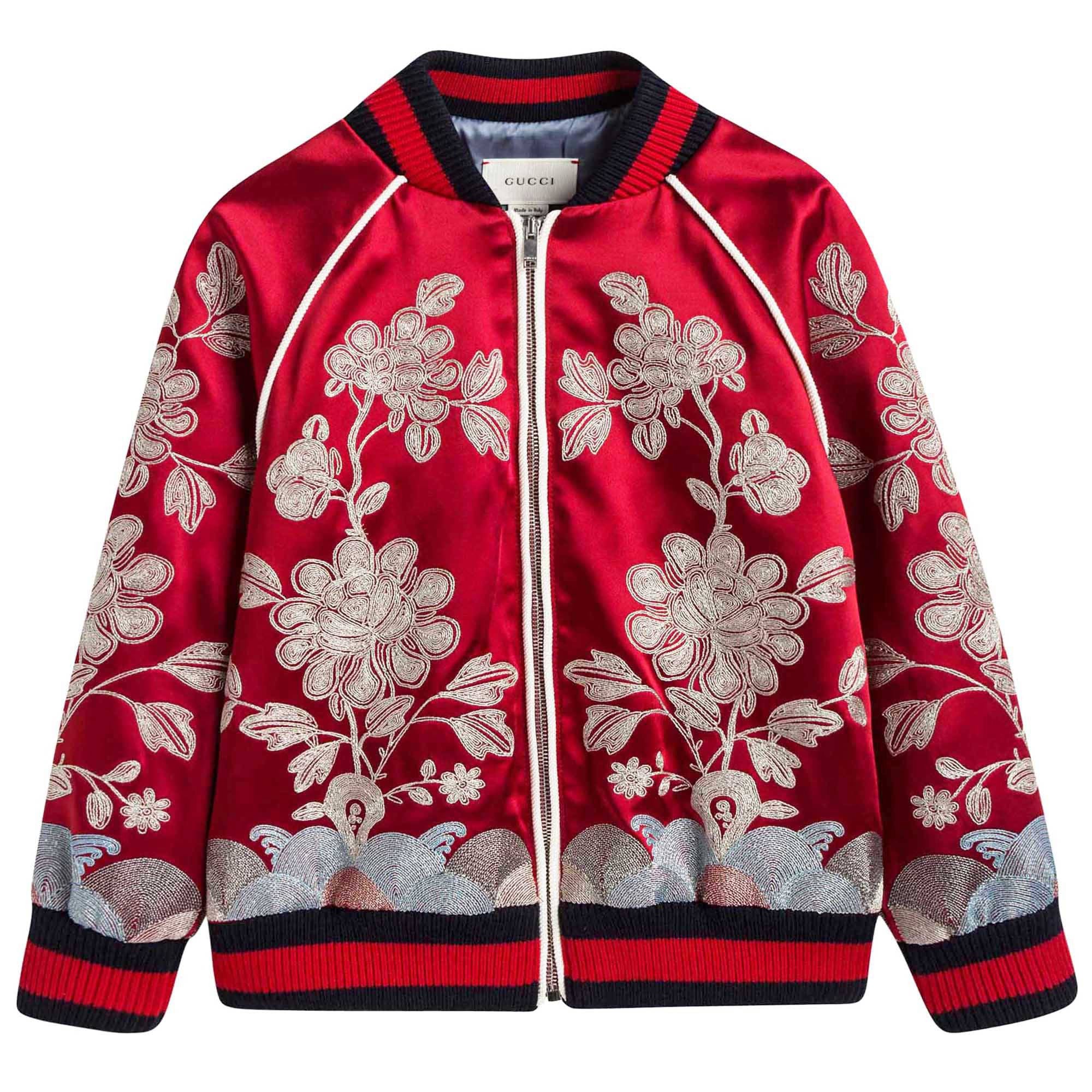 Girls Red Satin Bomber Jacket