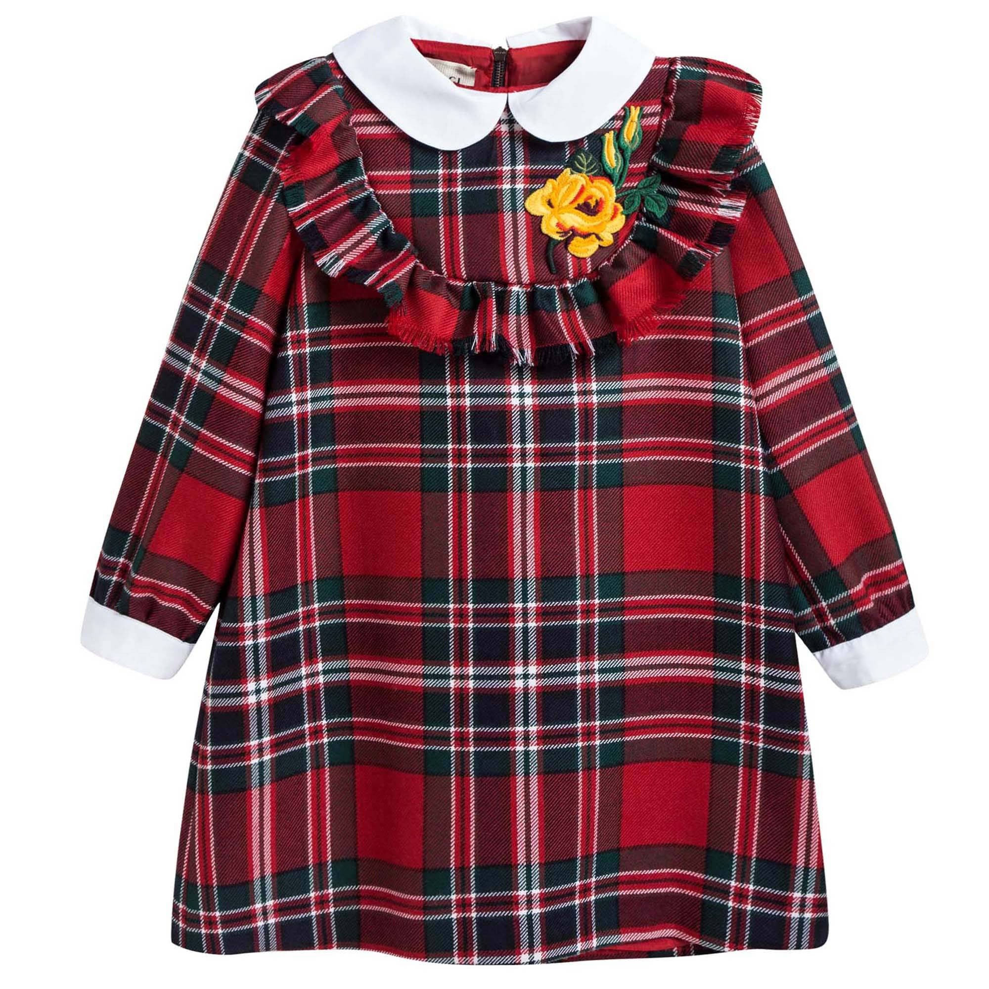 Girls Red Checked Wool Dress