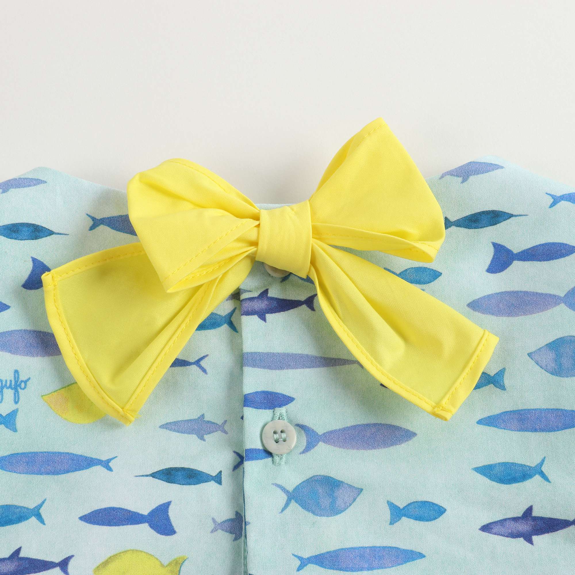 Girls Green & Yellow Printed Cotton Dress