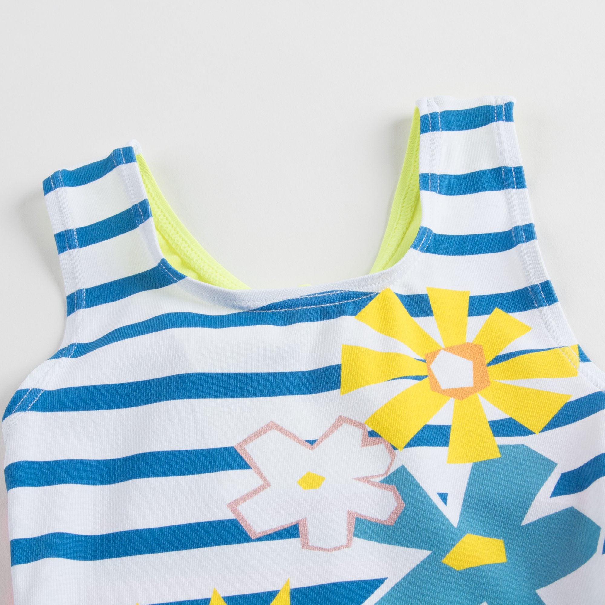 Girls Striped Flowers Printed Swimsuit