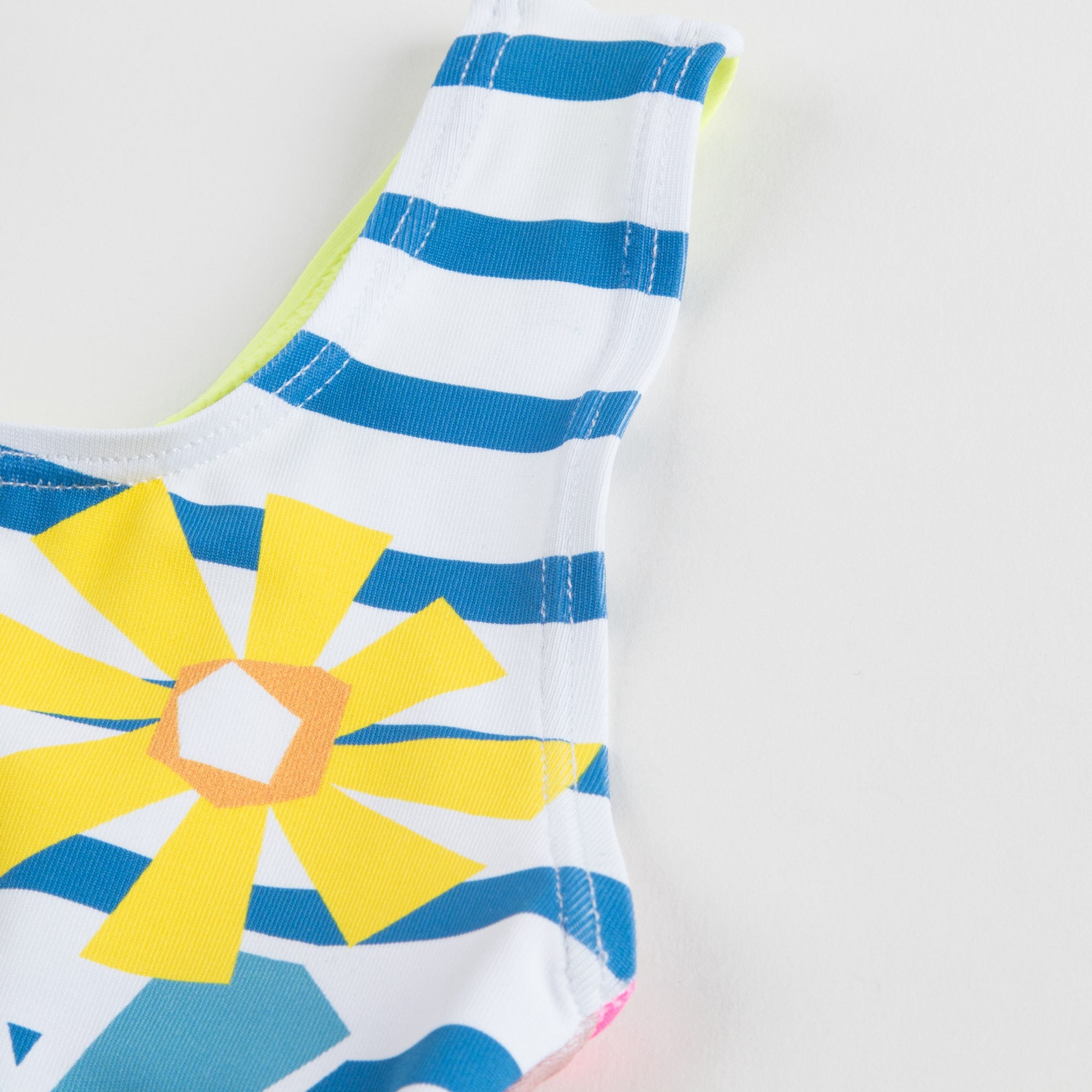Girls Striped Flowers Printed Swimsuit