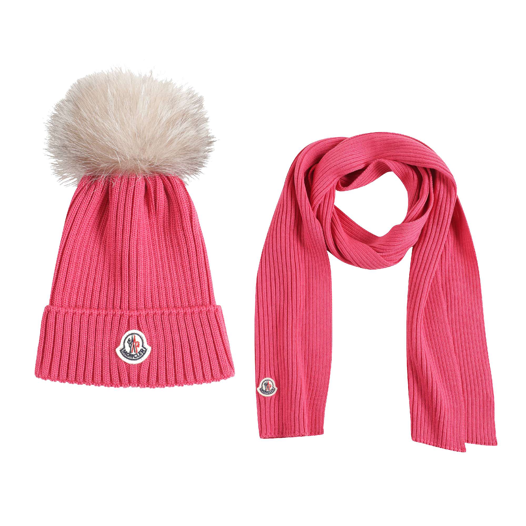 Girls Dark Pink Virgin Wool Hat & Scarf Set