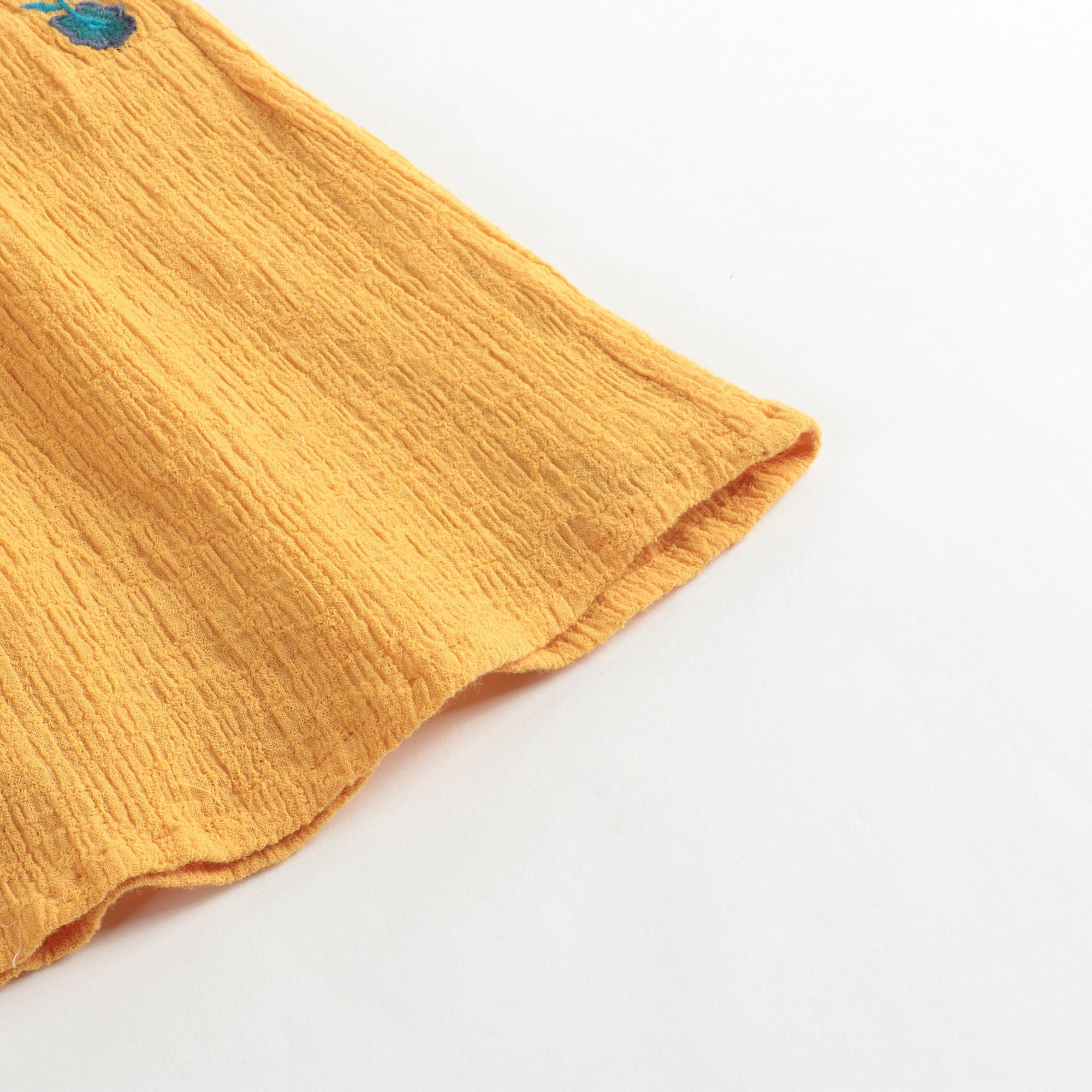 Girls Yellow Embroidered Cotton Dress
