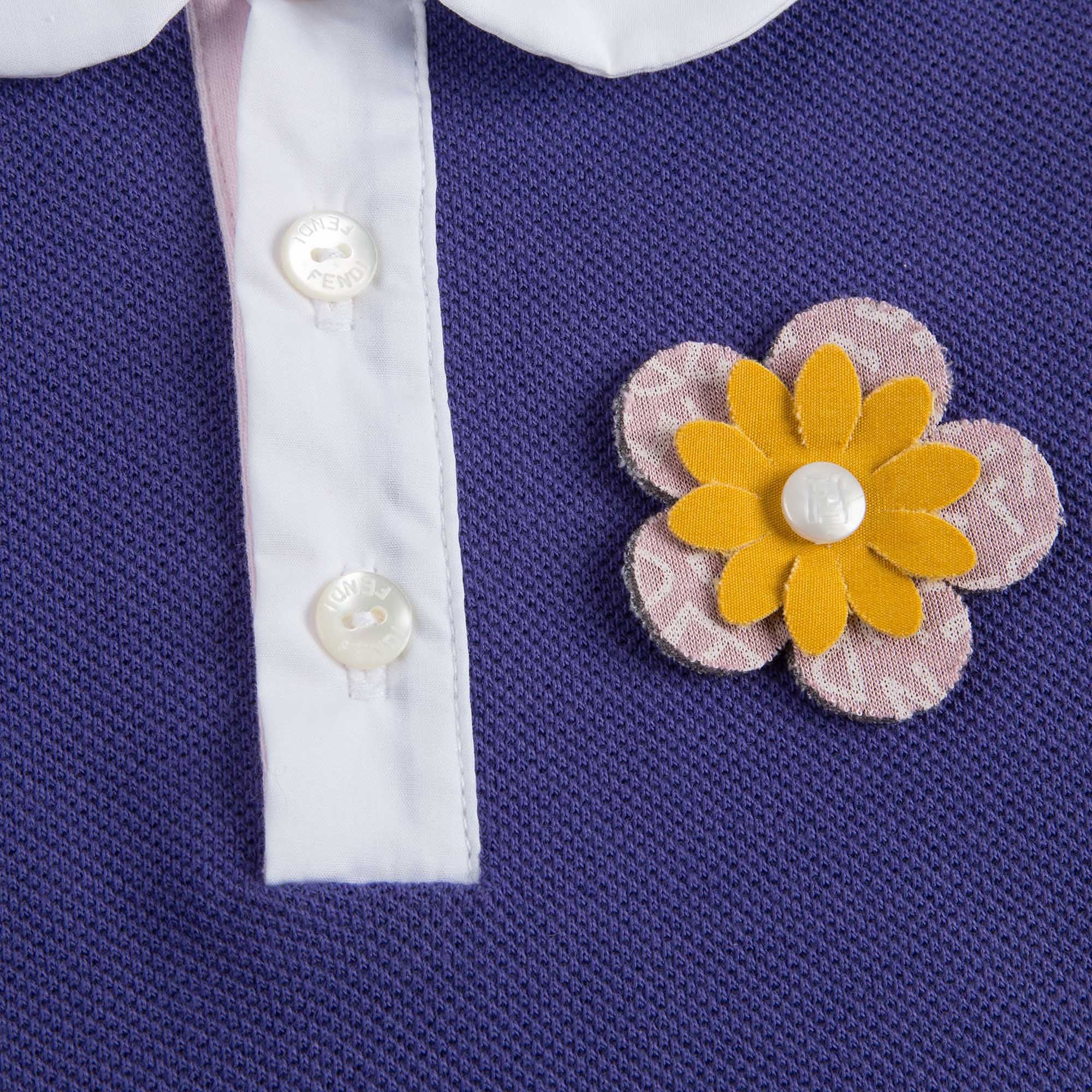 Baby Girls Purple Cotton Polo Shirt With Patch Flowers Trims - CÉMAROSE | Children's Fashion Store - 5
