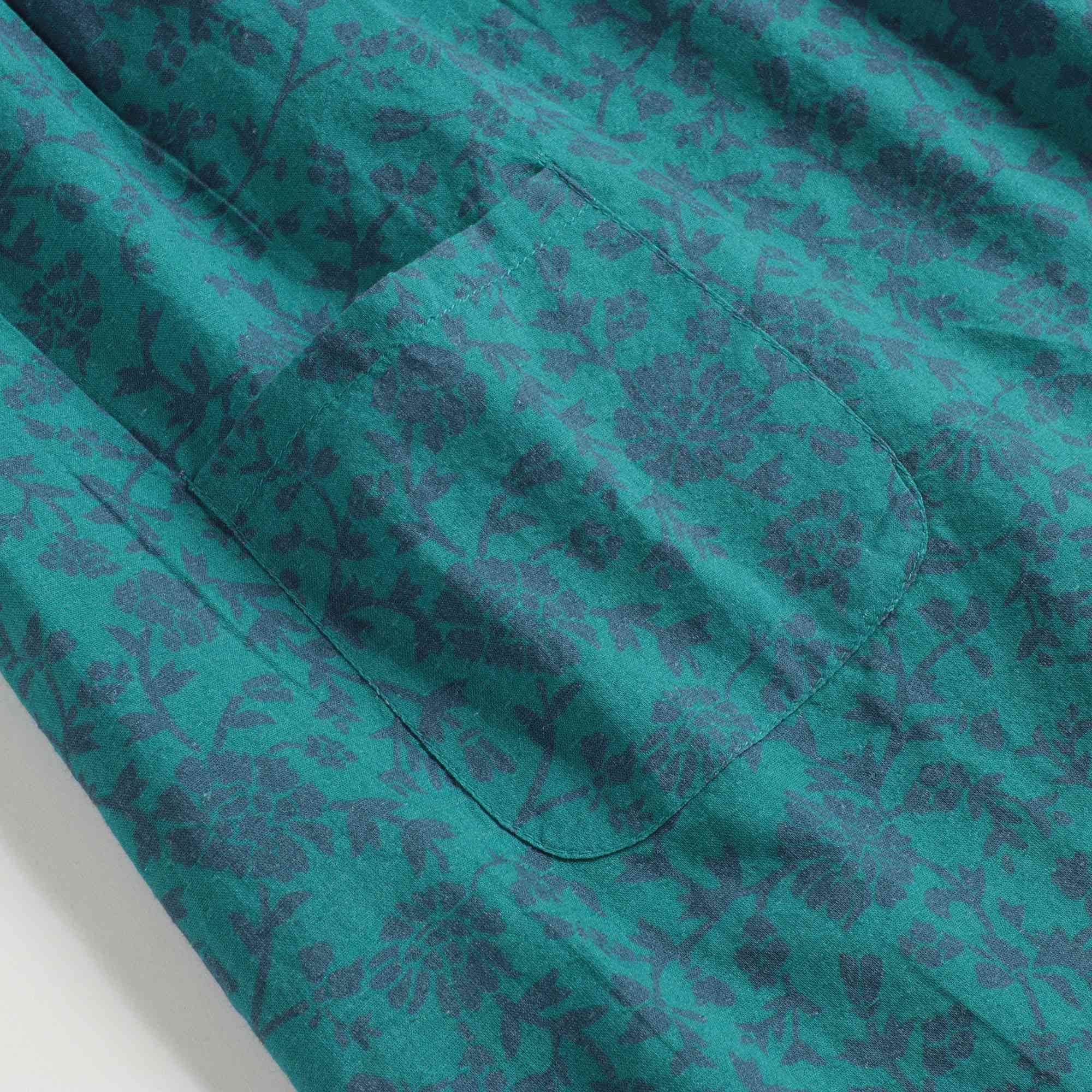Girls Green Floral Cotton Dress