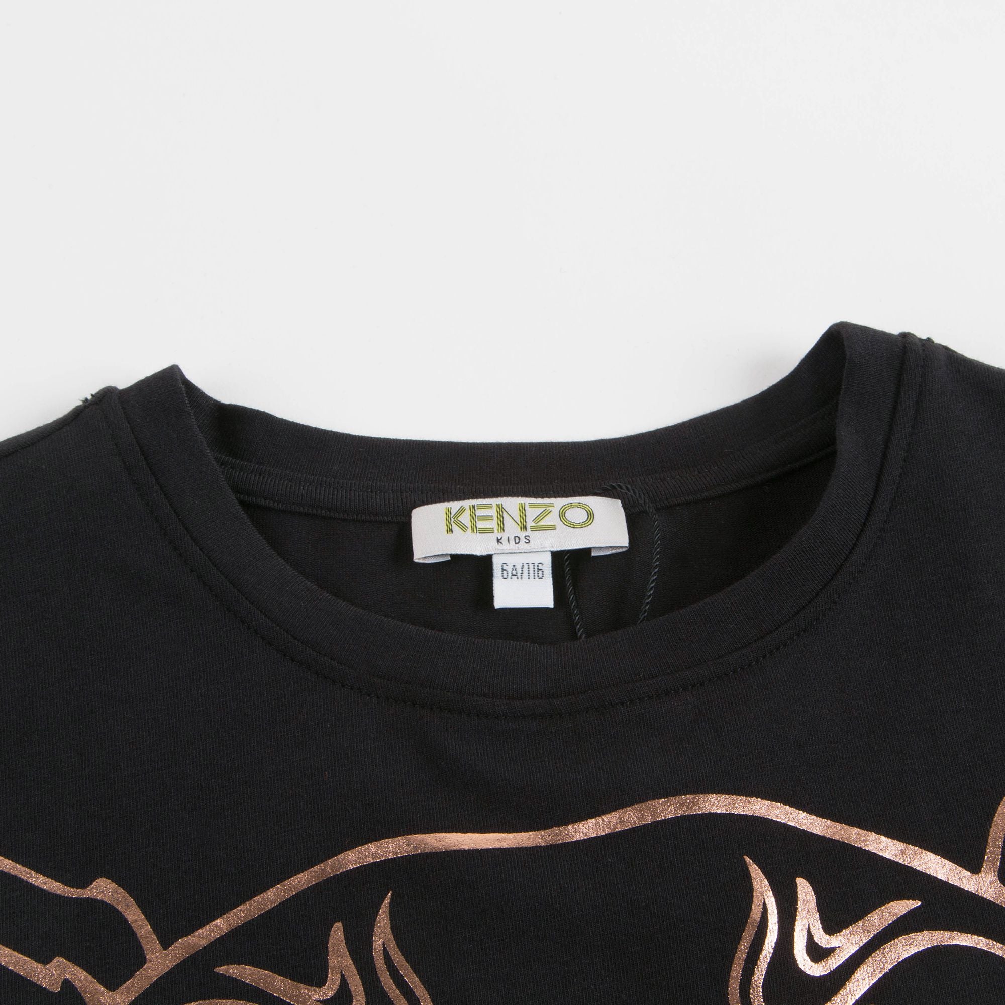 Girls Black Tiger Printed Cotton T-shirt