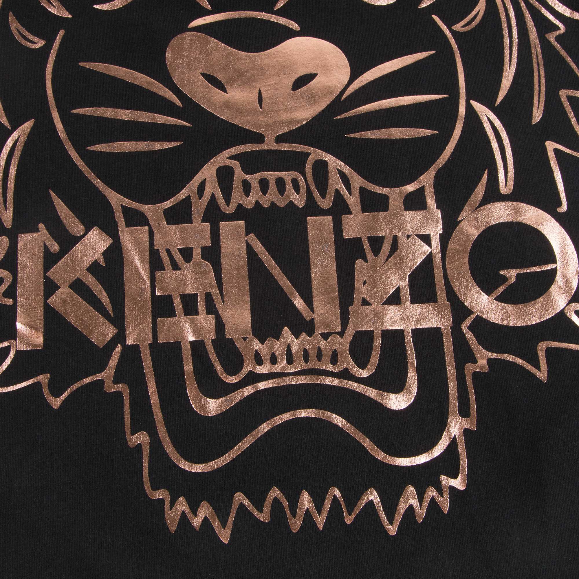 Girls Black Tiger Printed Cotton T-shirt
