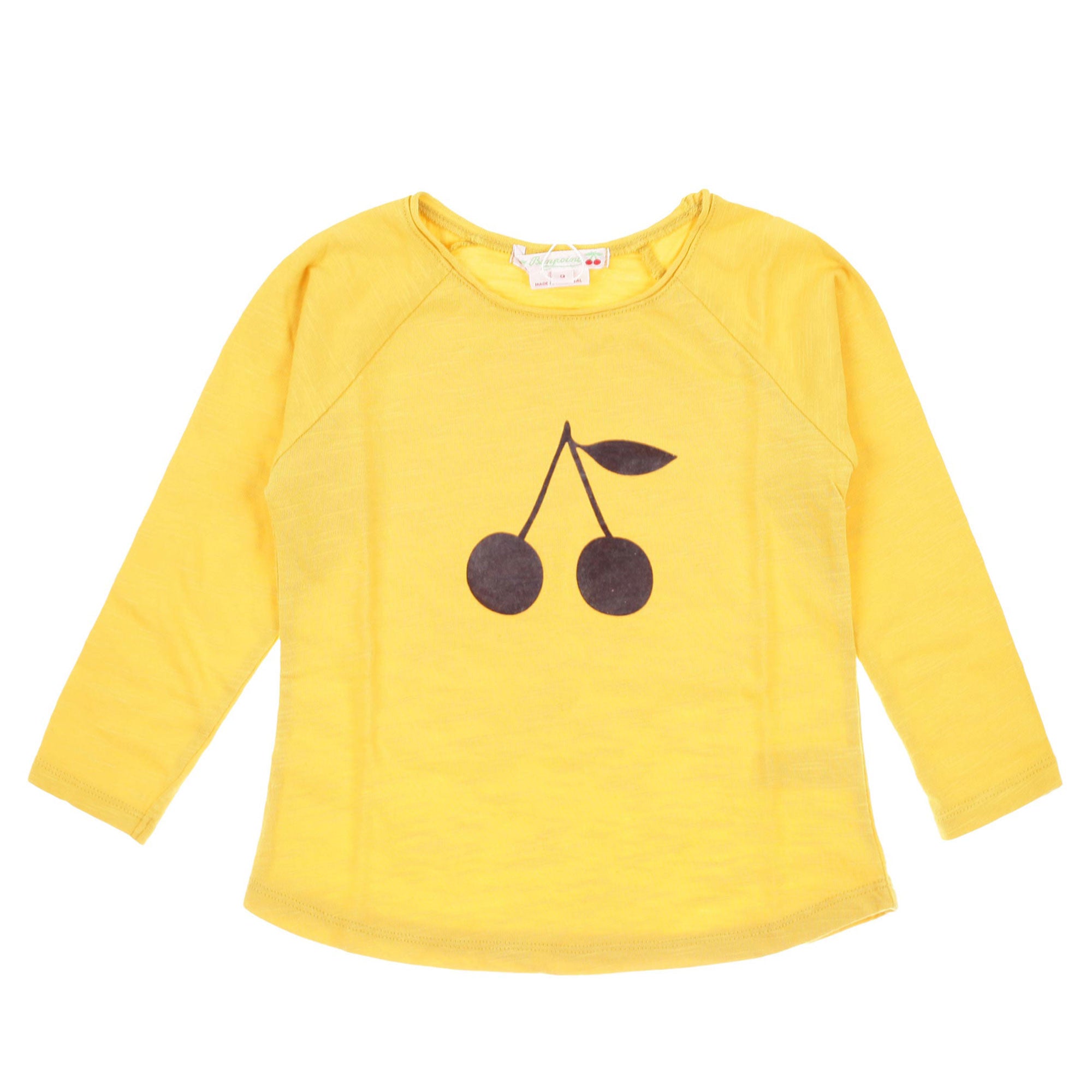 Girls Yellow Cotton Black Cherry Trims T-Shirt - CÉMAROSE | Children's Fashion Store - 1