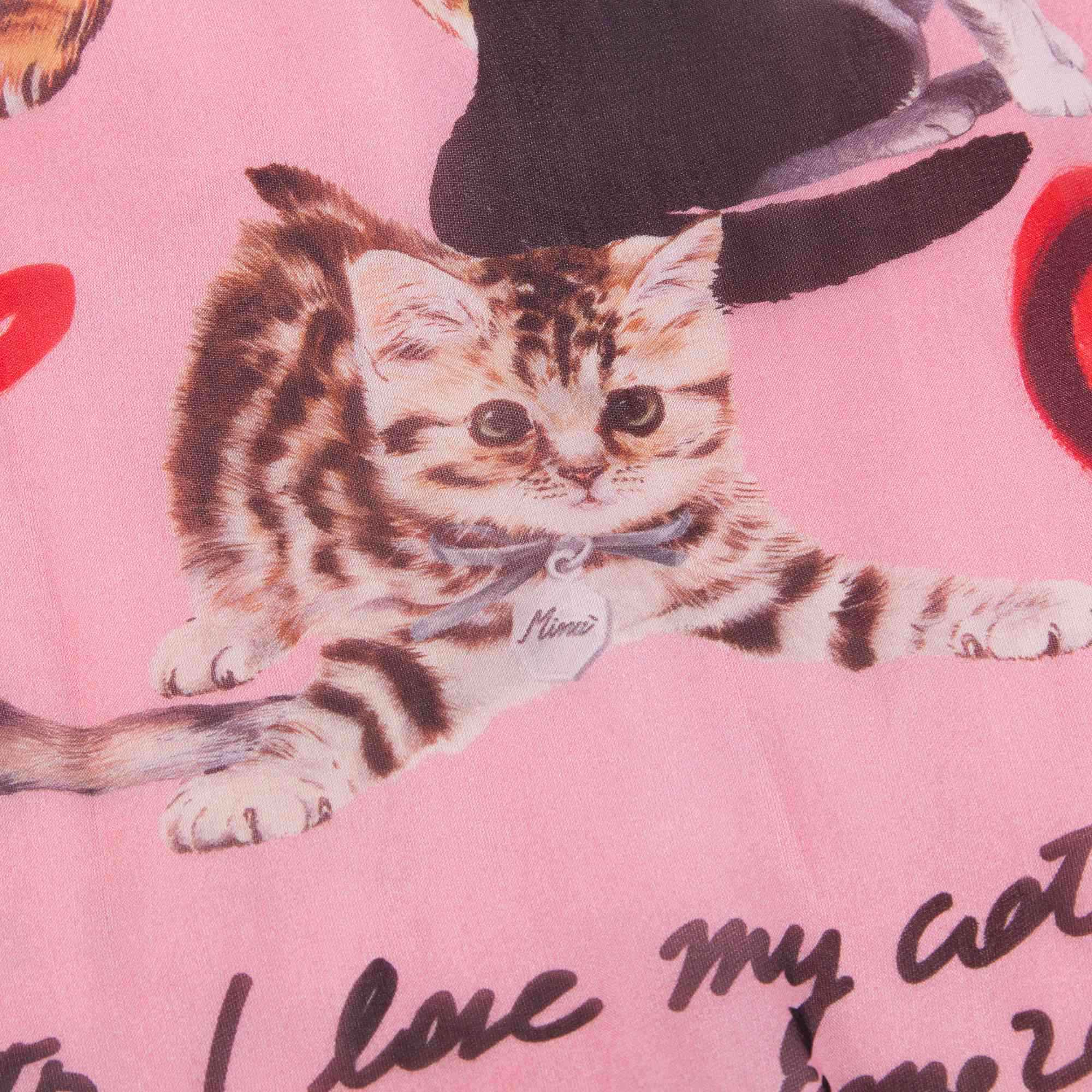 Baby  Girls  Pink  Cat Printed Silk Dress