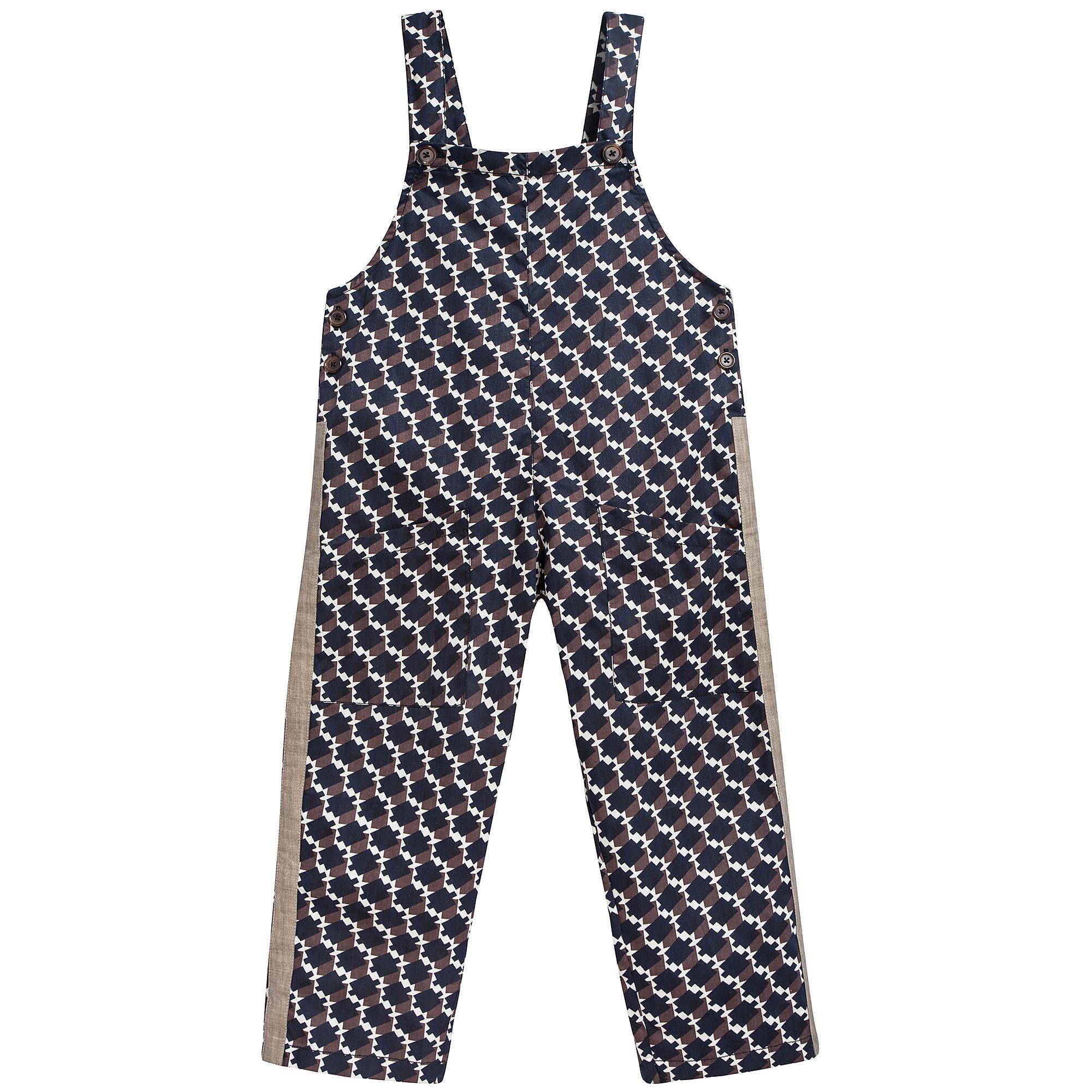 Girls & Boys Blue & Chocolate Cotton Woven Dungaree