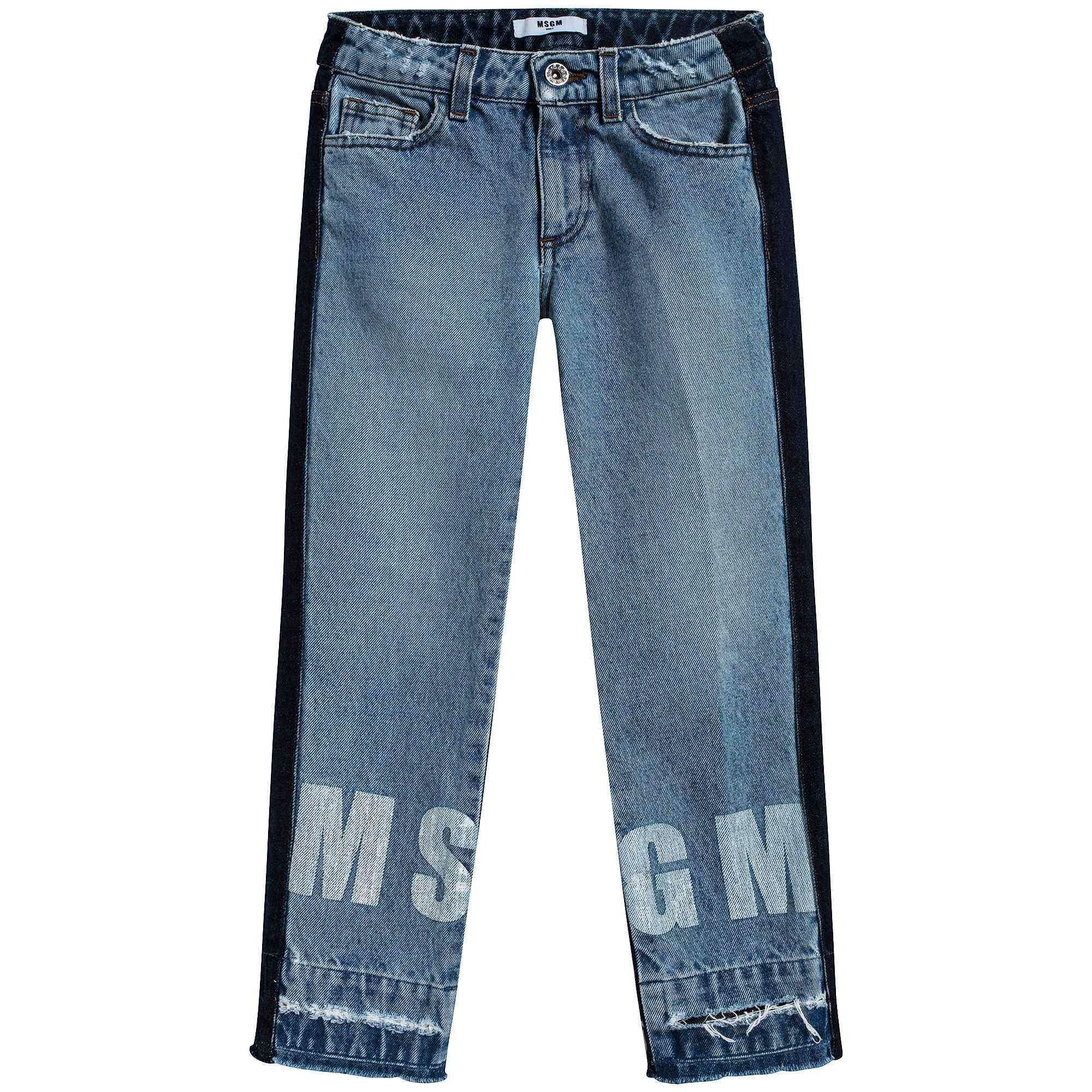 Girls Denim Blue Cotton Trousers